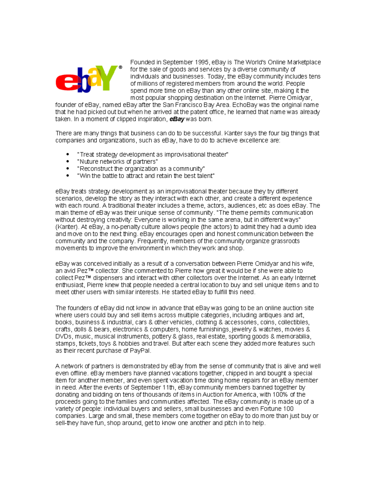 Group 2 Unit2 Evolve e Bay - Founded in September 1995, eBay is The ...