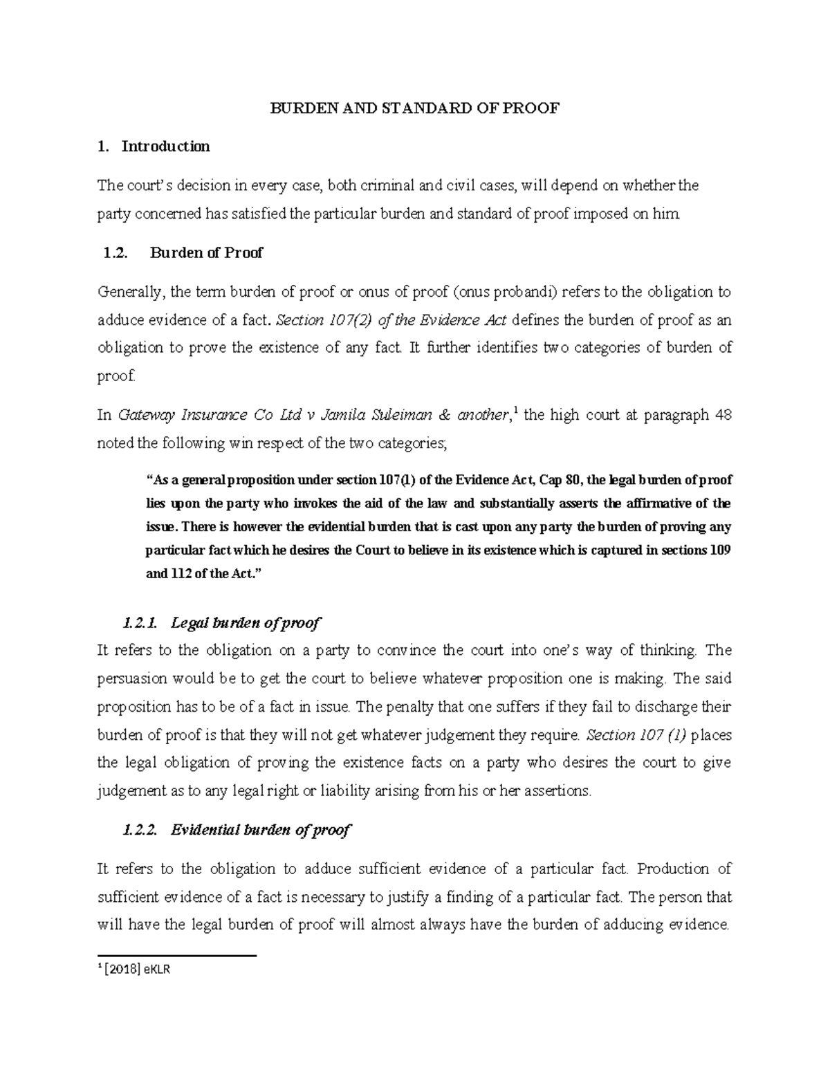 Burden AND Standard OF Proof - BURDEN AND STANDARD OF PROOF 1 ...