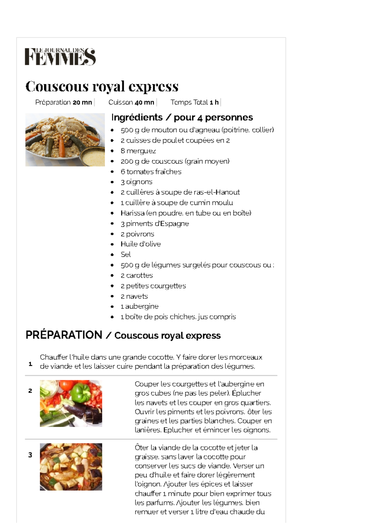 Journal des Femmes Couscous royal express Couscous royal express