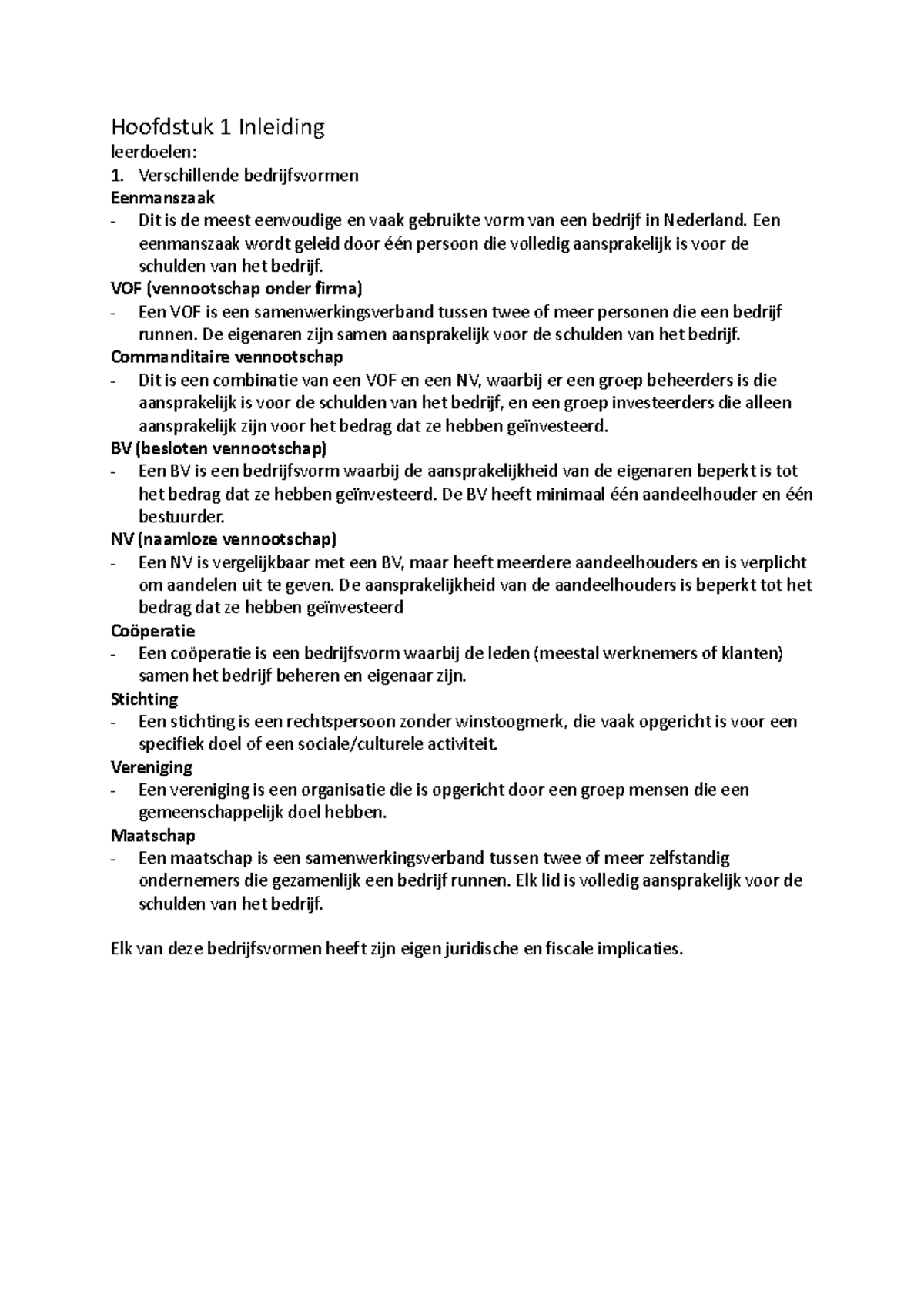 Interne Analyse- Samenvatting - Hoofdstuk 1 Inleiding Leerdoelen ...