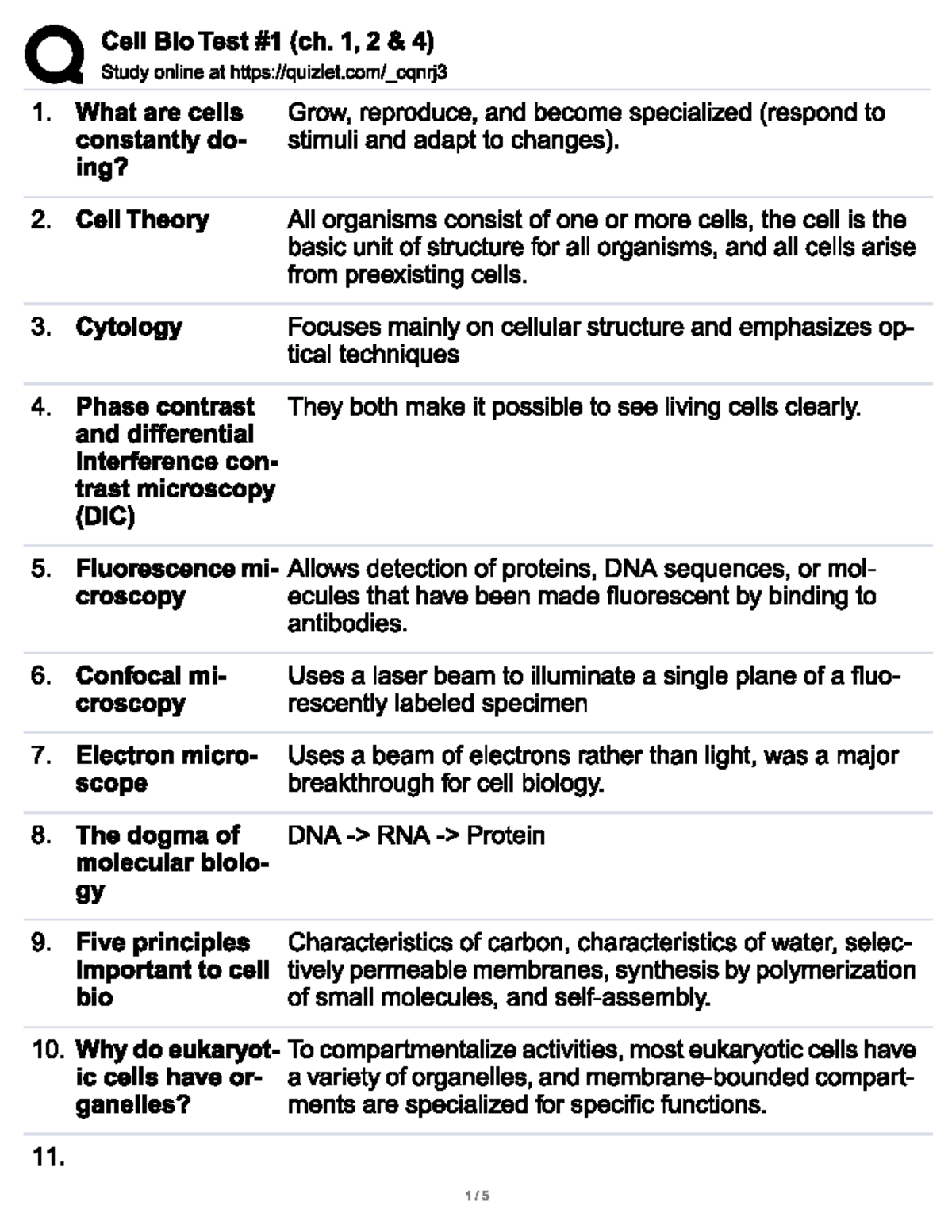 Cell bio1 - Cell Biology Notes. - PCB 3023C - Studocu