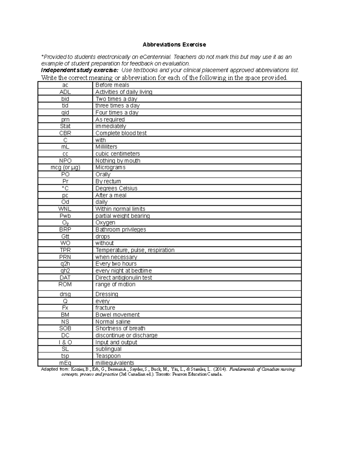 Abbreviations Exercise - Abbreviations Exercise *Provided to students ...