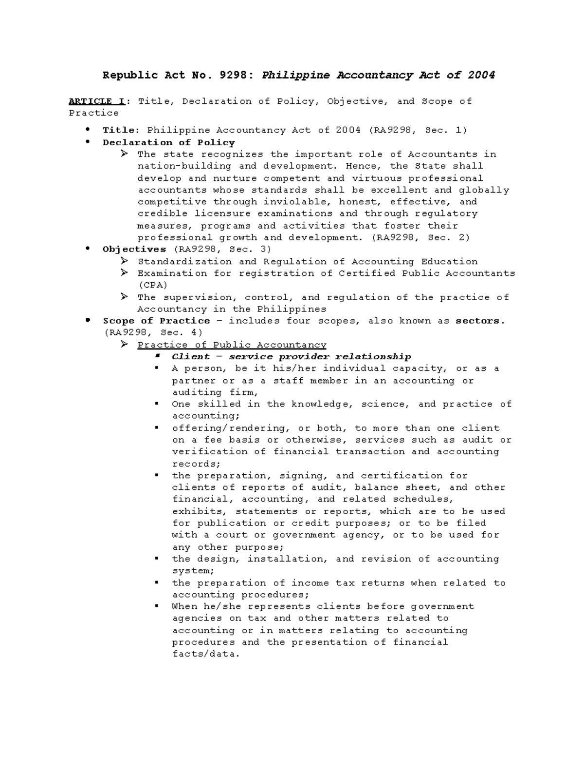 Republic Act N1 - AUD - Republic Act No. 9298: Philippine Accountancy ...