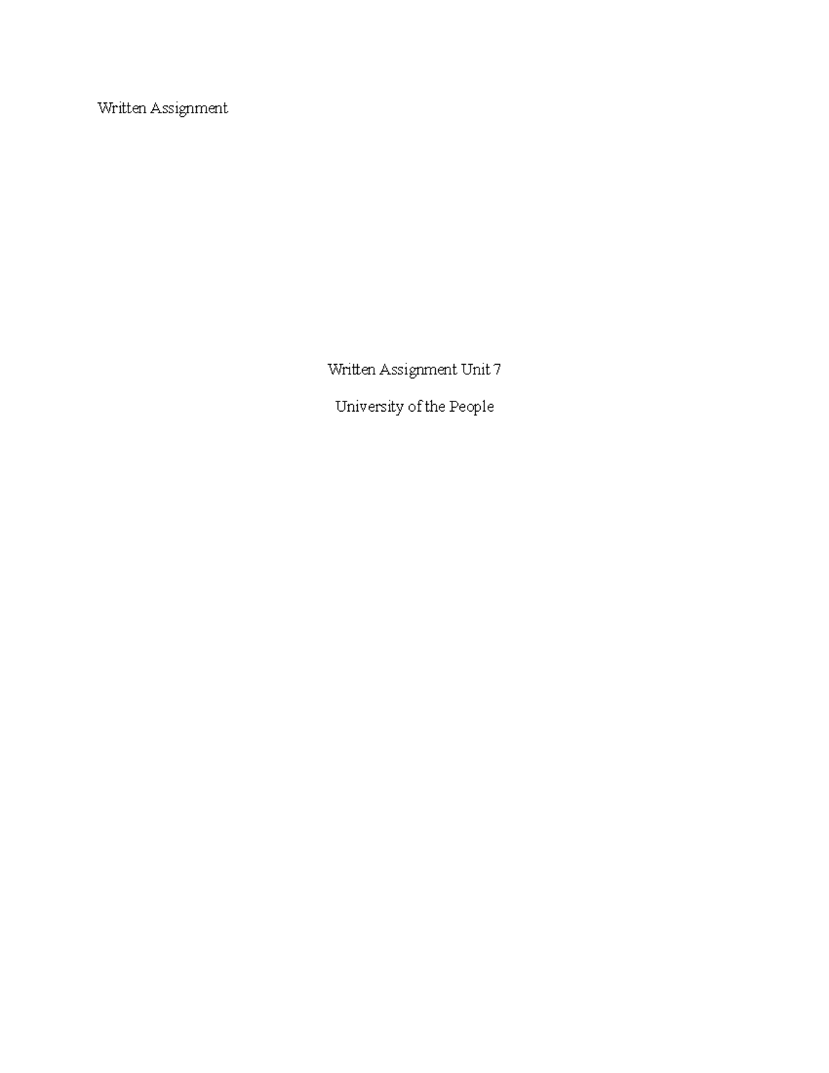 Written Assignment 7 HS 4510 - Written Assignment Written Assignment ...