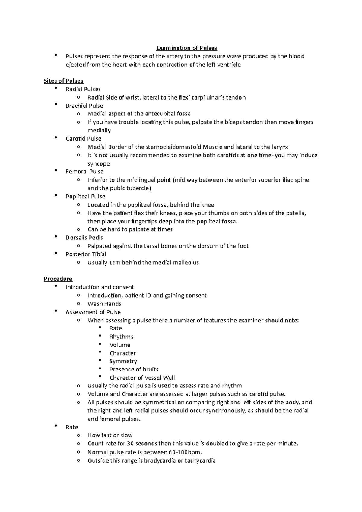 Examination of Pulses - Clinical Skills - Examination of Pulses Pulses ...