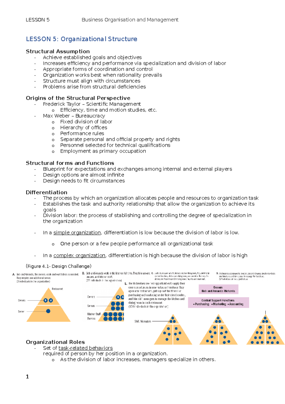 Lesson 5- Organizational Structure - LESSON 5 Business Organisation And ...