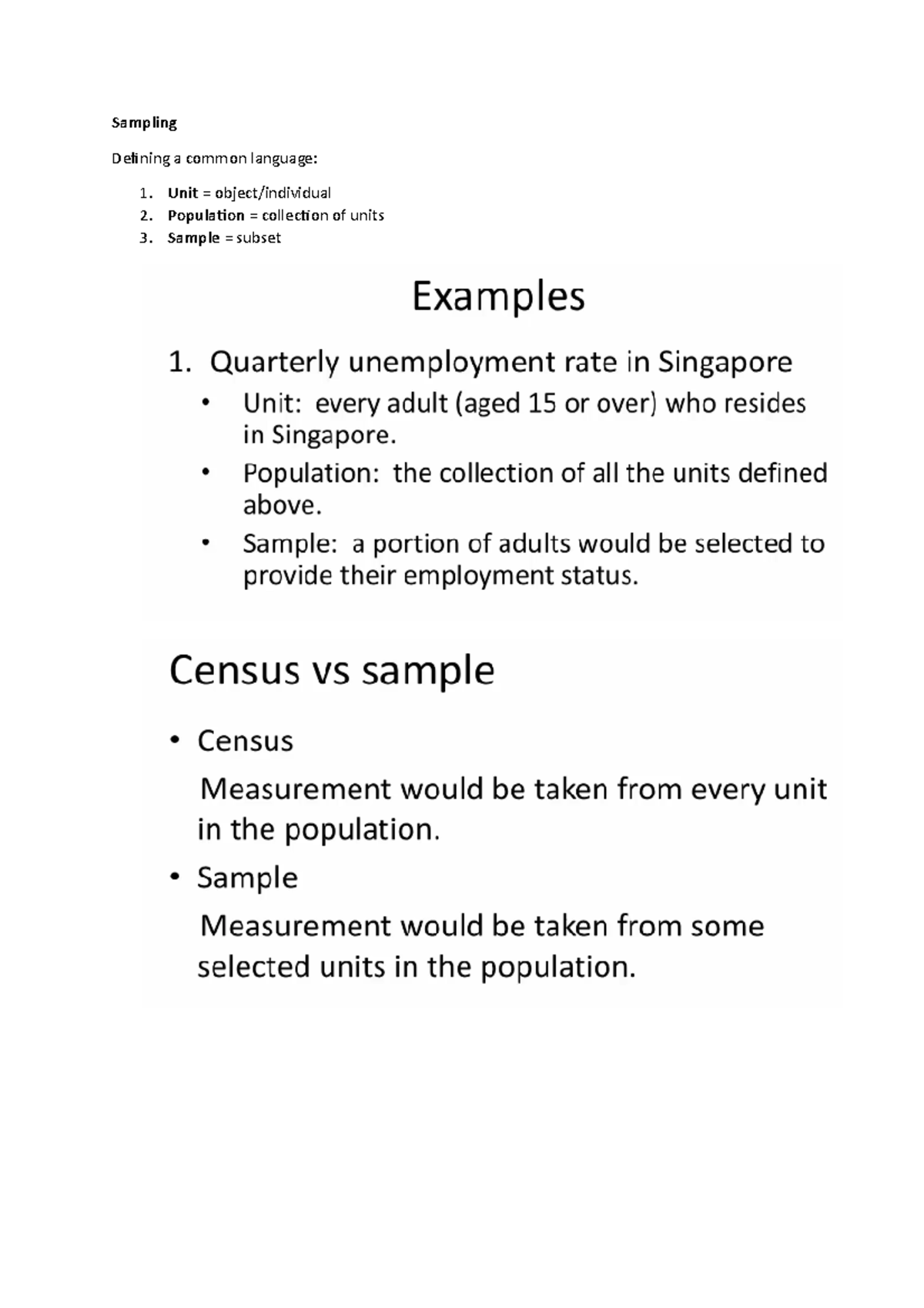 Chap 3 Notes - Sampling Defining A Common Language: Unit = Object ...