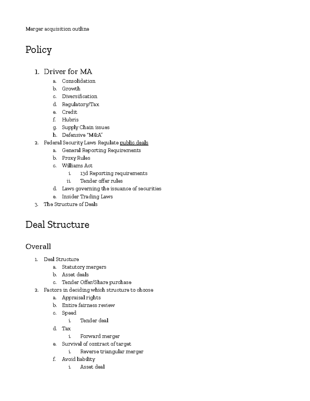 Merger acquisition outline - Merger acquisition outline Policy 1 ...