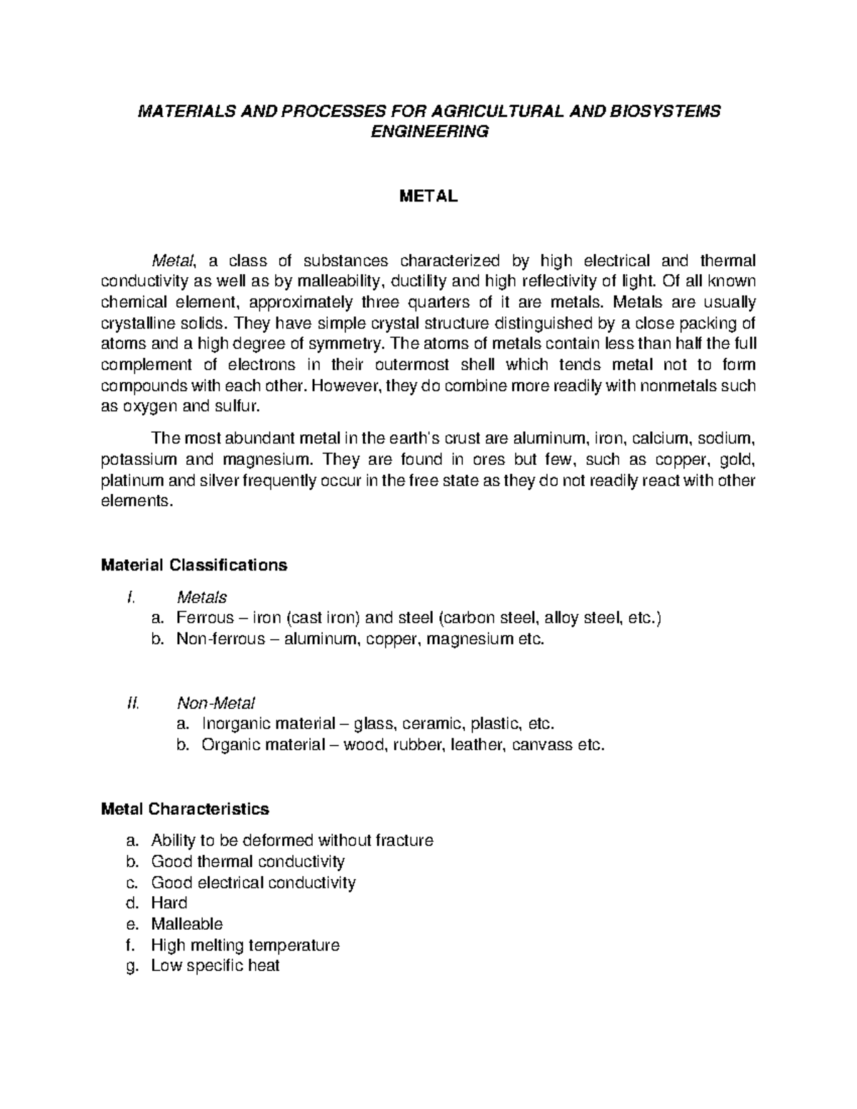 Materials AND Processes FOR Agricultural AND Biosystems Engineering
