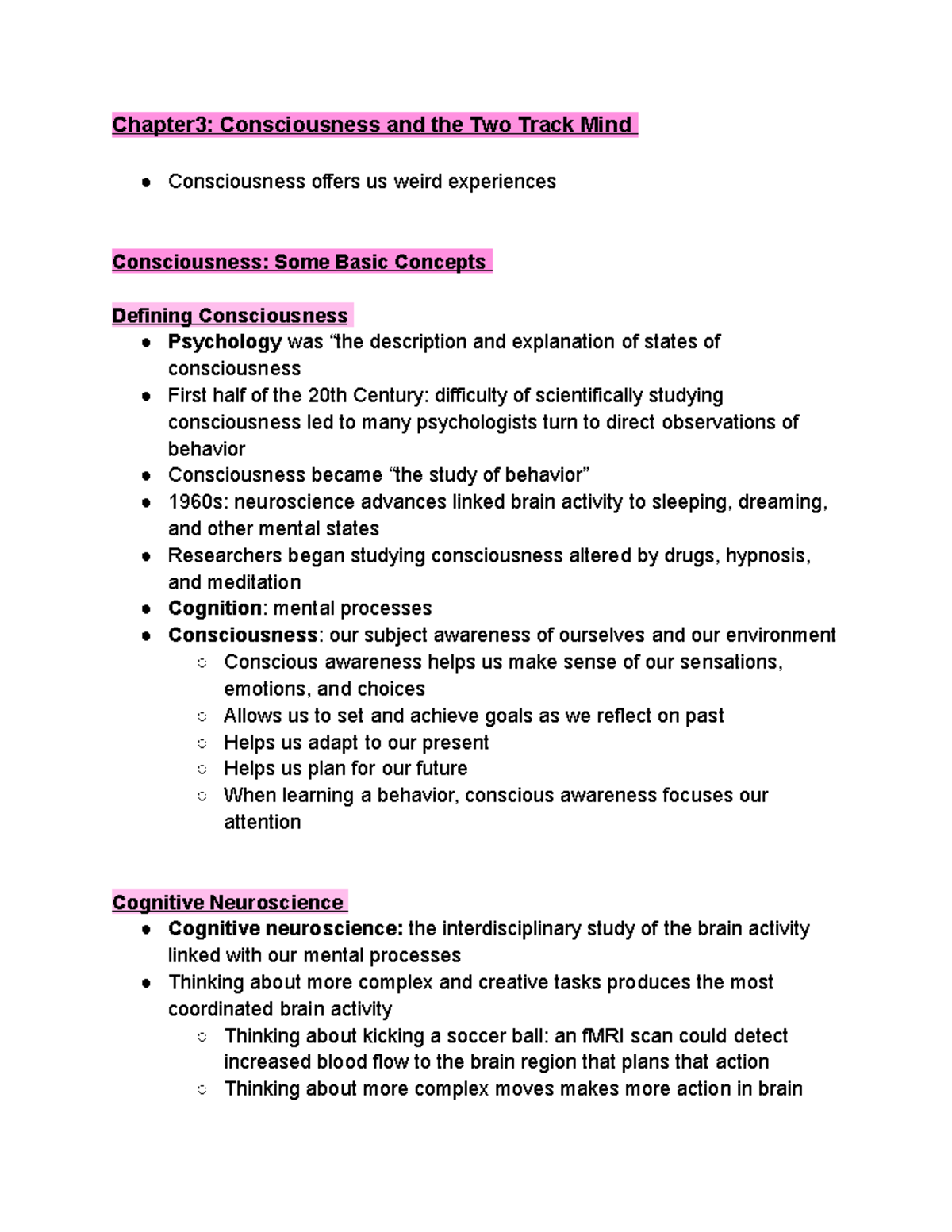 PSY 101 Chapter 3 Sleep - Chapter3: Consciousness and the Two Track ...