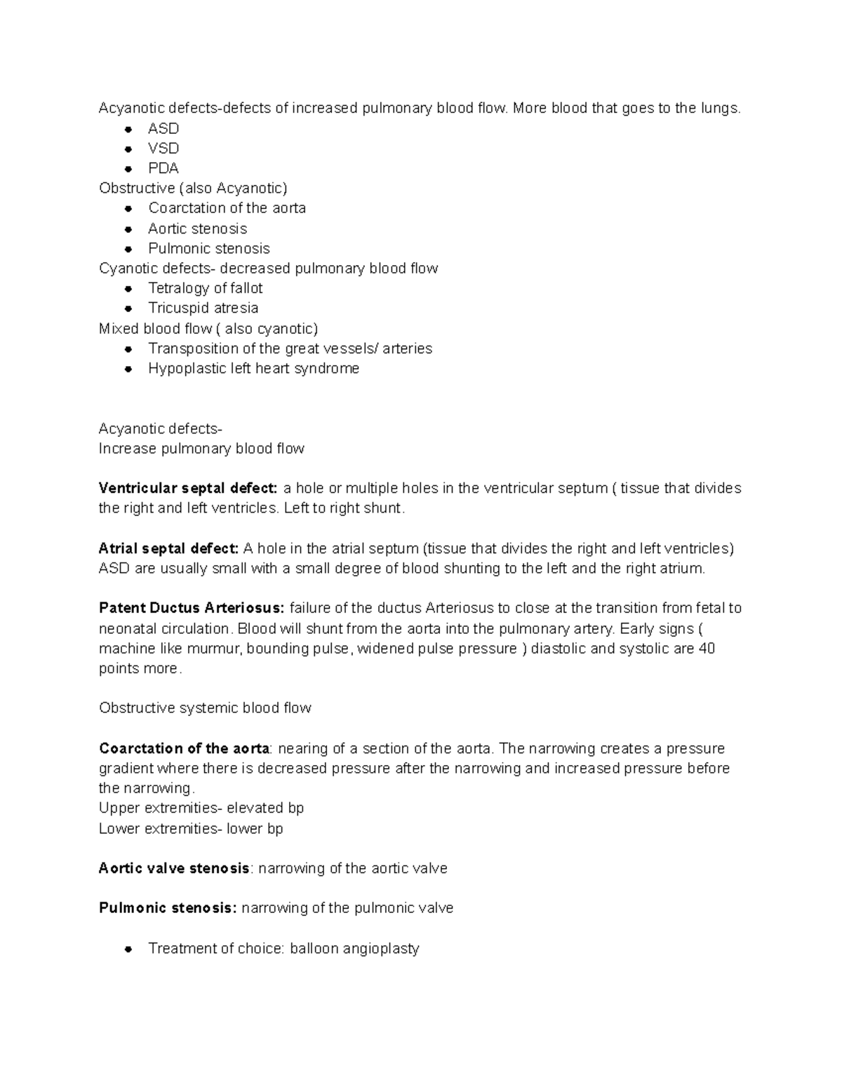 Cardiac defects - Notes - Acyanotic defects-defects of increased ...