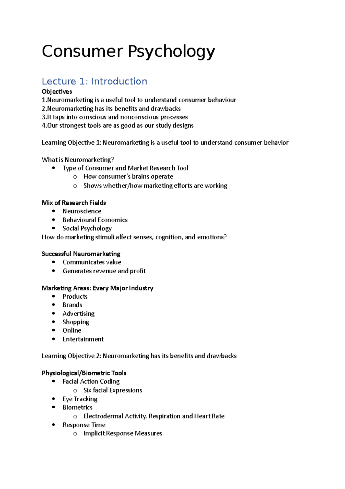 Consumer Psychology Note Consumer Psychology Lecture 1 Introduction Objectives 1 is a useful