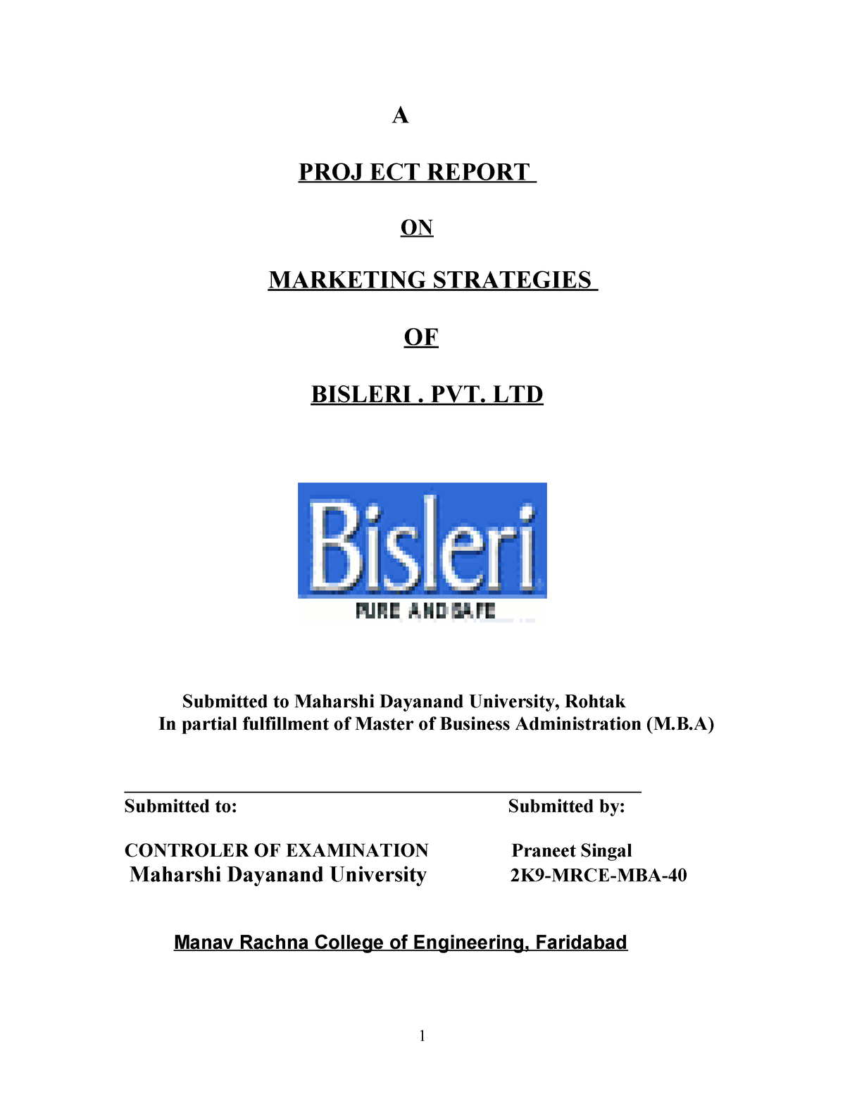 research project on bisleri marketing