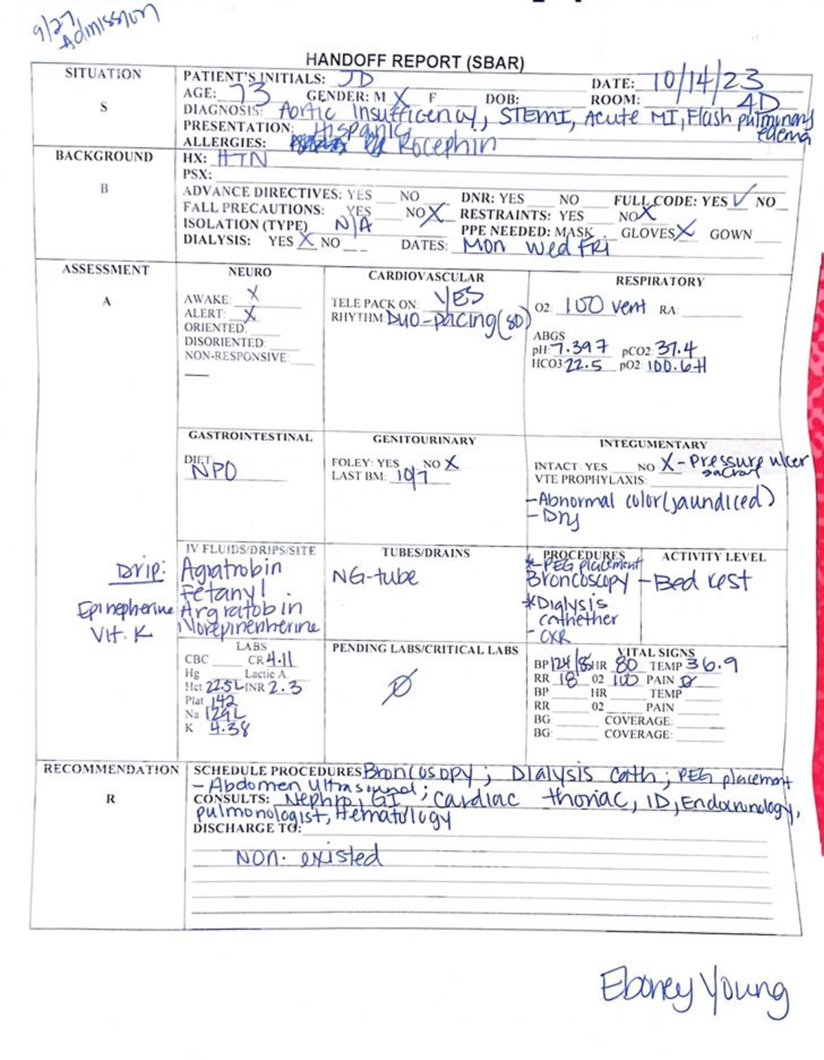 Hand off Report Handoff NUR1211 Studocu