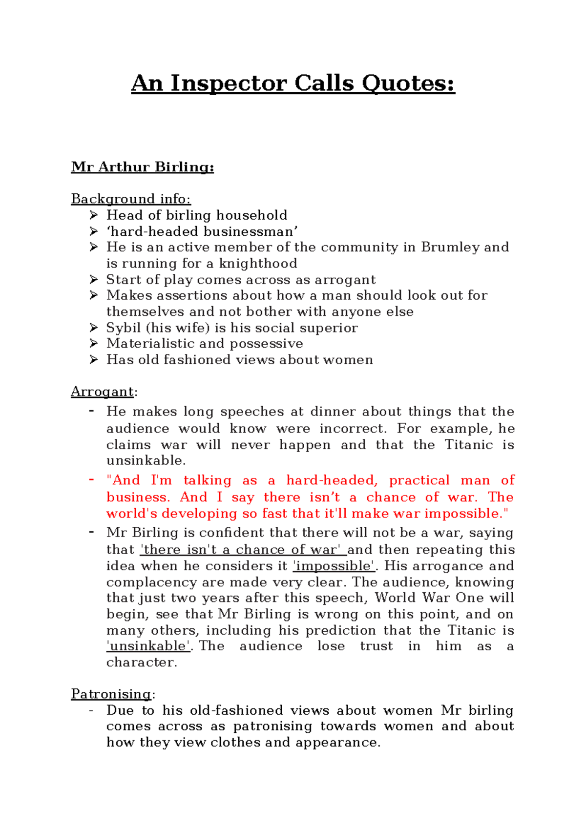 An Inspector Calls Quotes & Analysis An Inspector Calls Quotes Mr