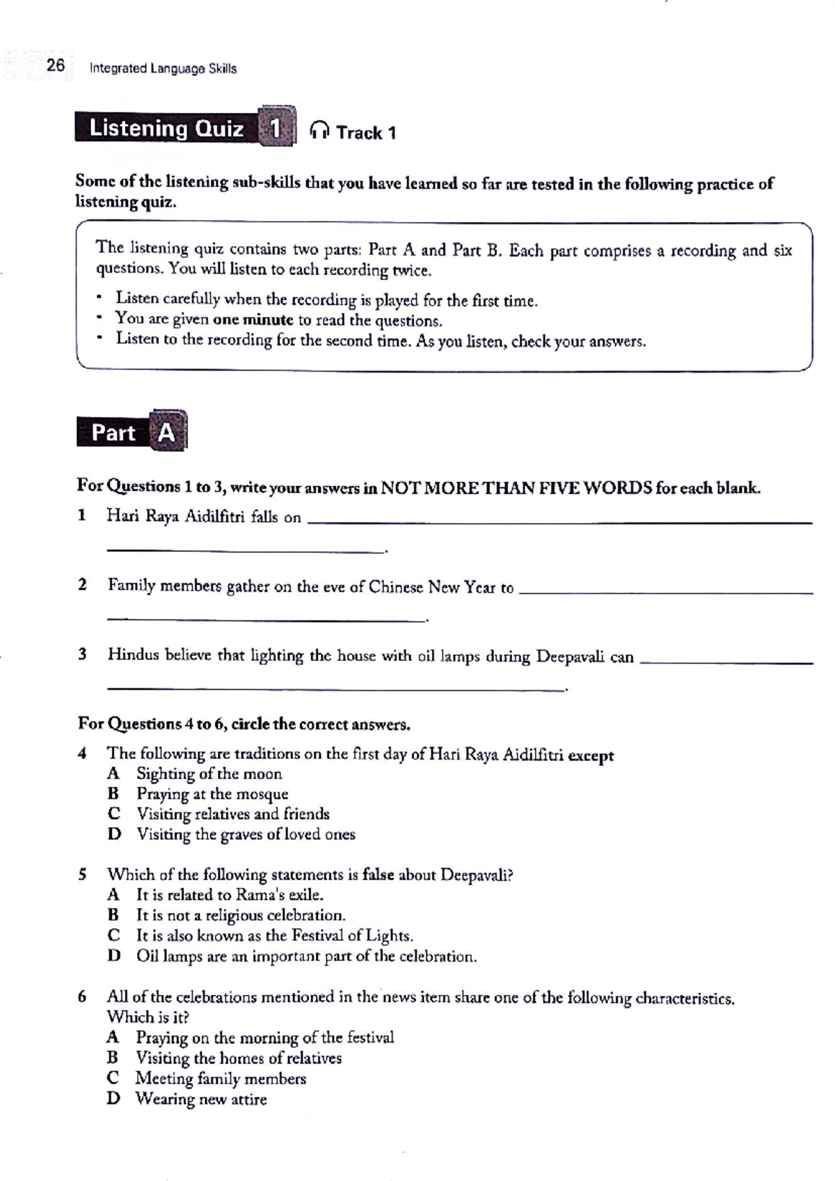 Listening Practice 1 pg. 26 & 27 - Integrated Language Skills II - Studocu