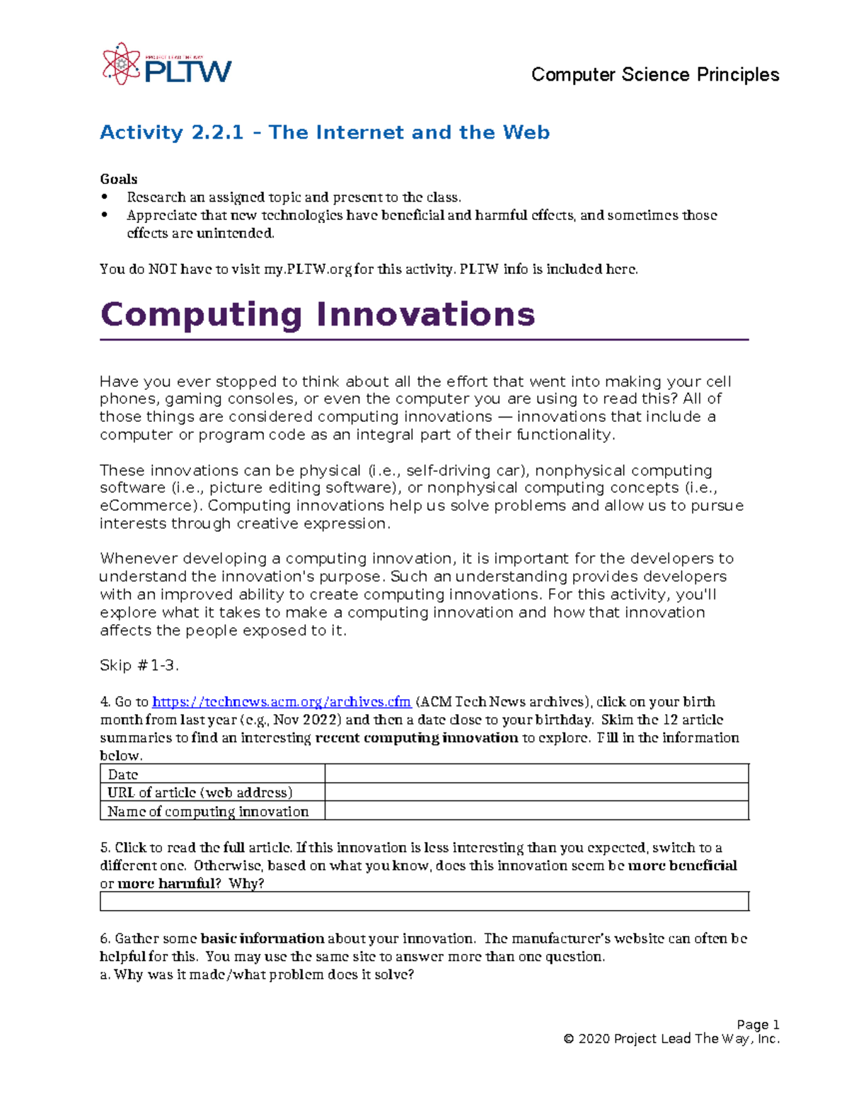 2 - Summary Stage to Film - Computer Science Principles Activity 2.2 ...