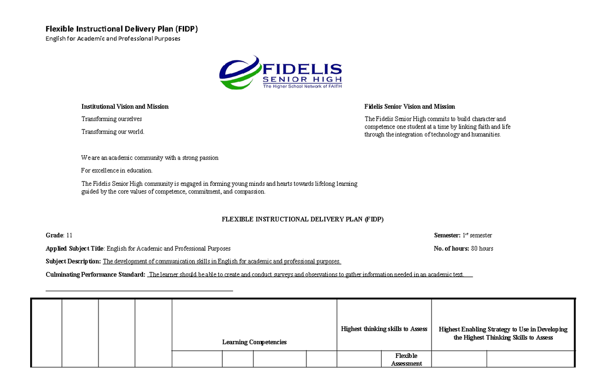 FIDP English ACAD Purposes 2022 2023 English For Academic And 