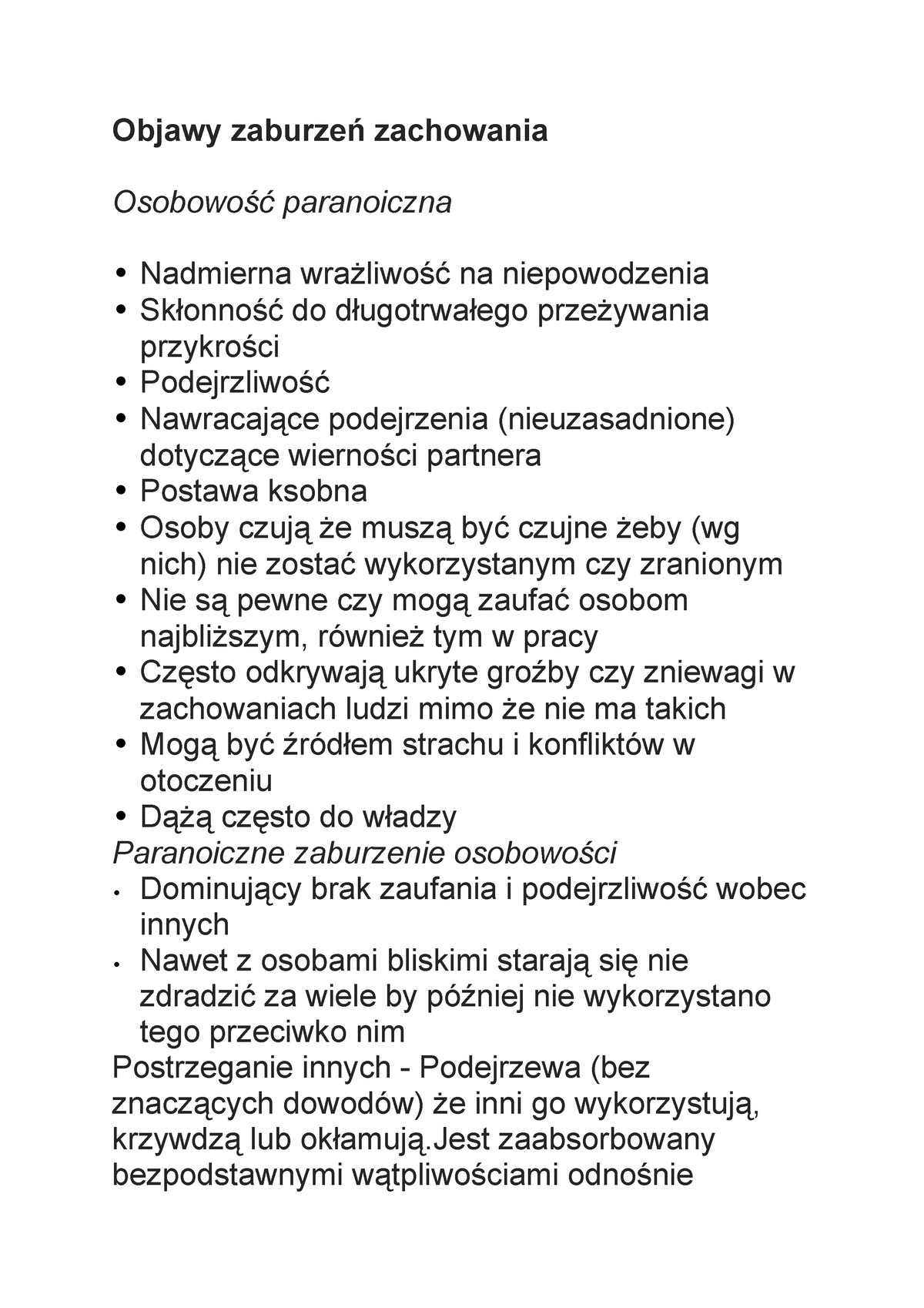 Psychopatologia Osobowość Paranoicznaschizoidalnadyssocjalnatyp Impulsywny Objawy 6246