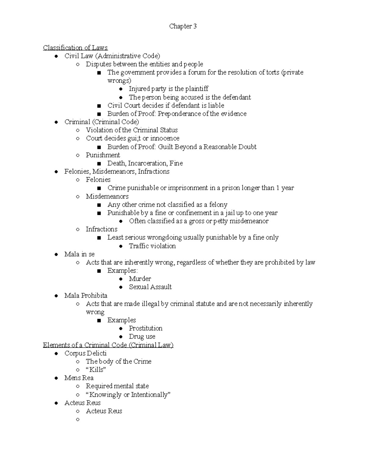 Introduction to Criminal Justice - Chapter 3 Classification of Laws ...