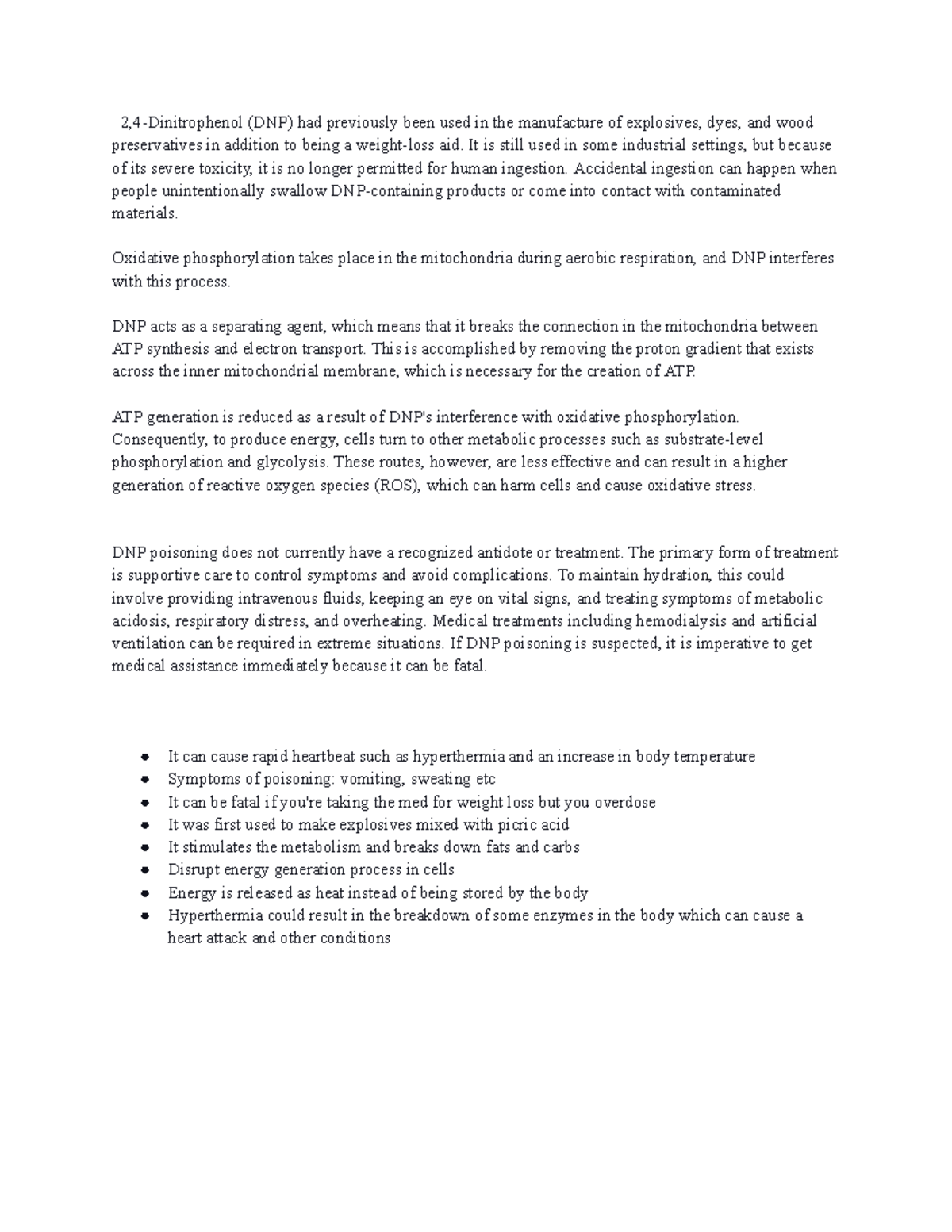 Untitled document - BIO - 2,4-Dinitrophenol (DNP) had previously been ...