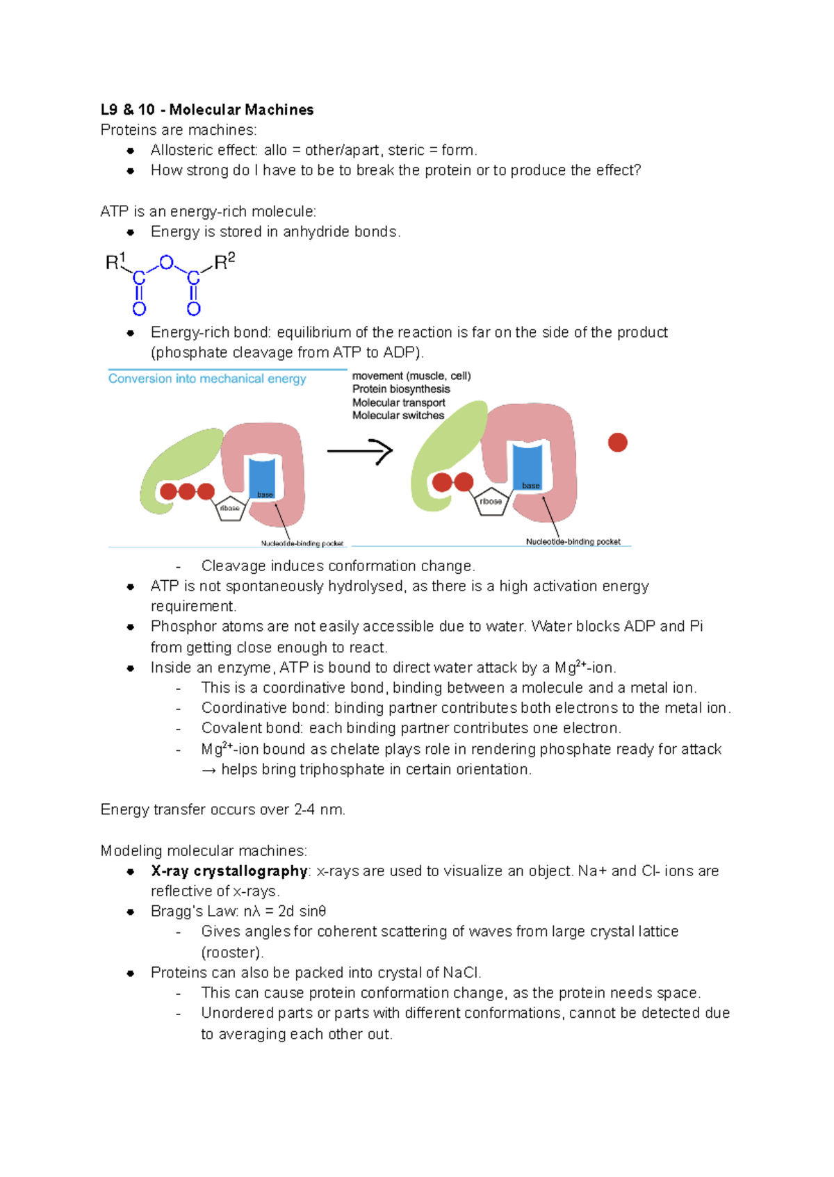 Biomolecules at Work - Molecular Machines - L9 & 10 - Molecular ...