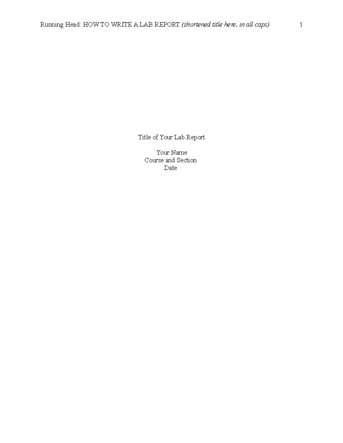 Foundations Lab Report Template - Running Head: HOW TO WRITE A LAB ...