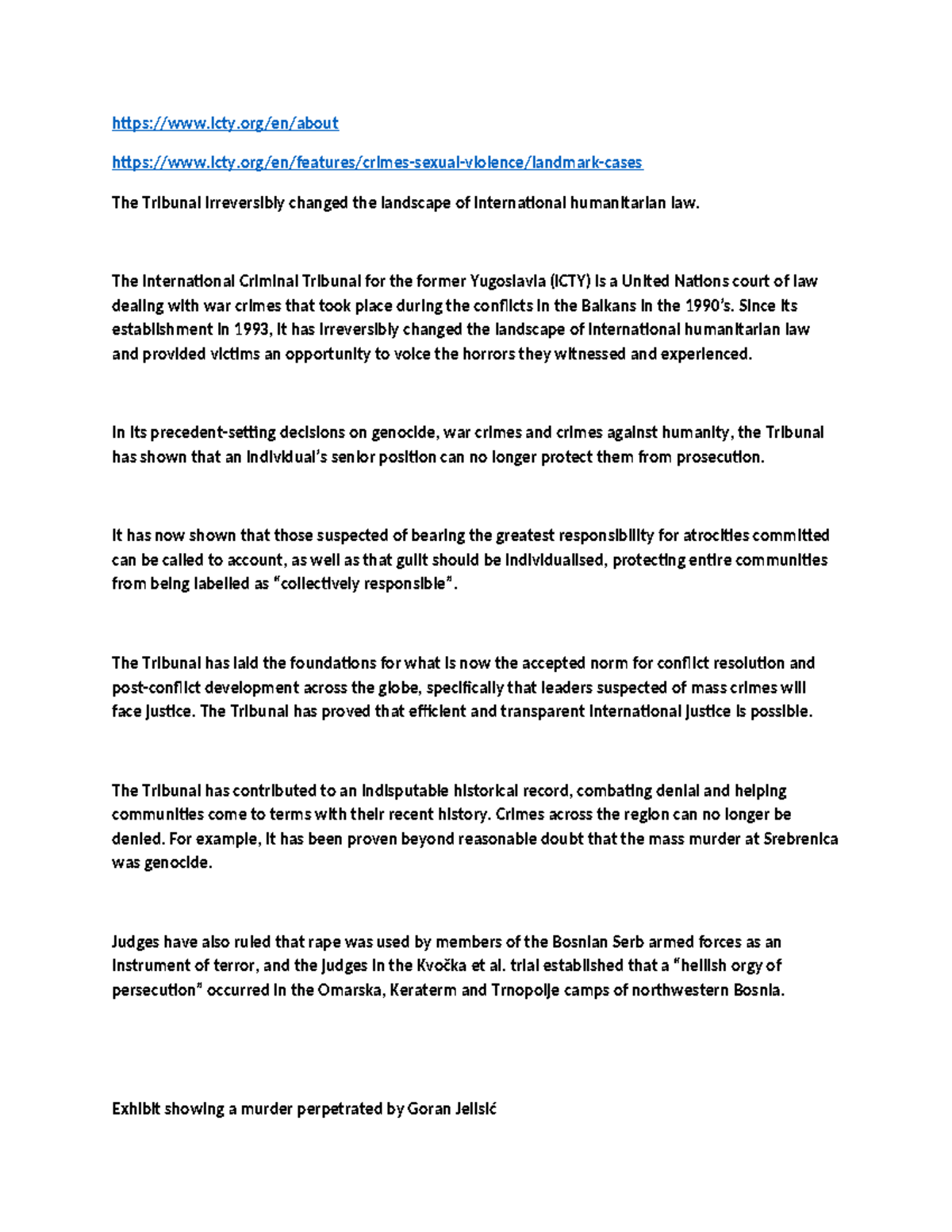 ICTY Tribunal - I need ICTY notes - icty/en/about - Studocu