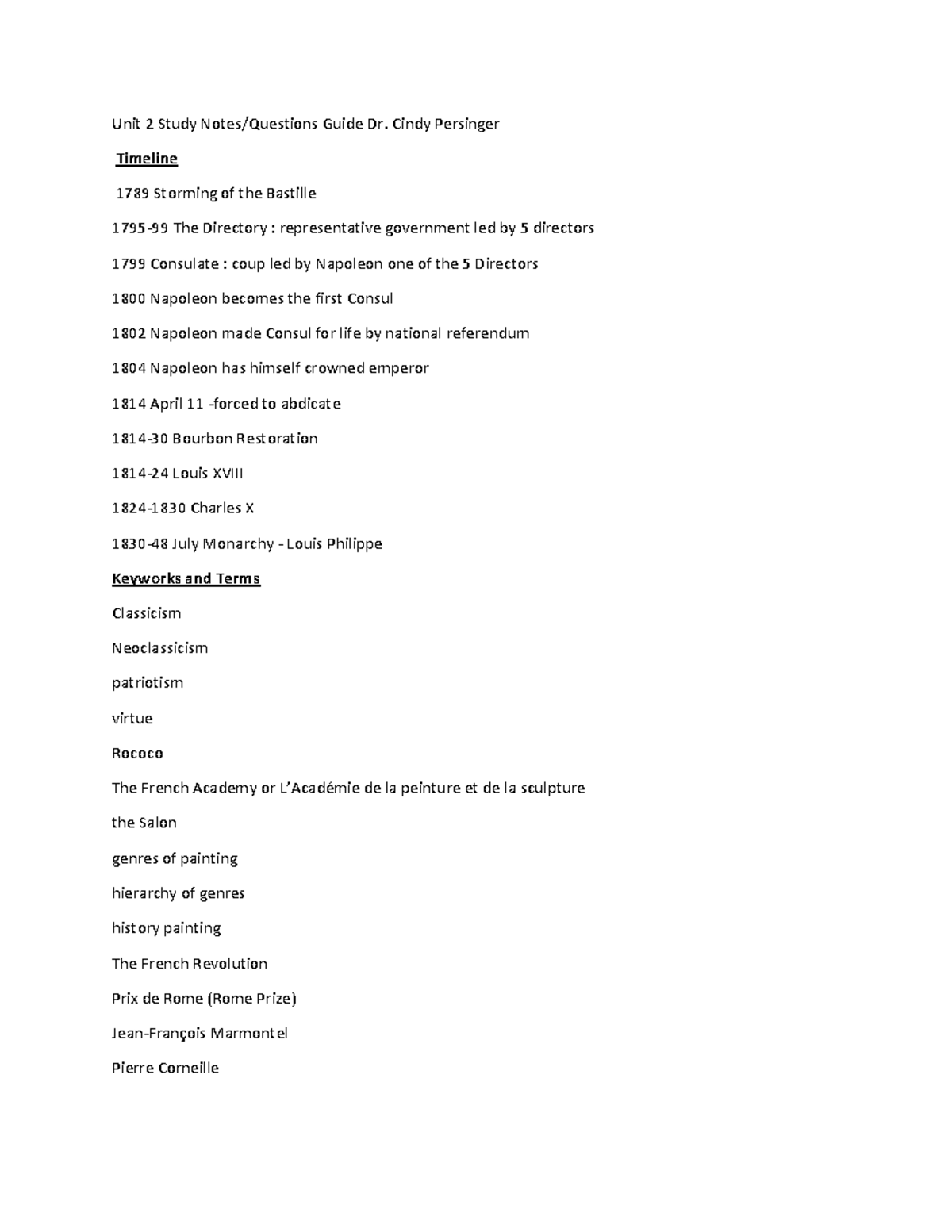 Unit 2 Study Guide Yes Unit 2 Study Notes/Questions Guide Dr. Cindy