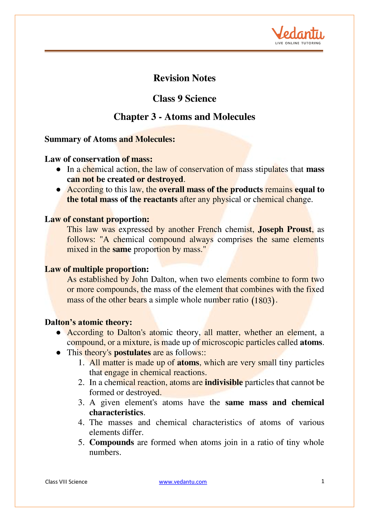 case study class 9 atoms and molecules