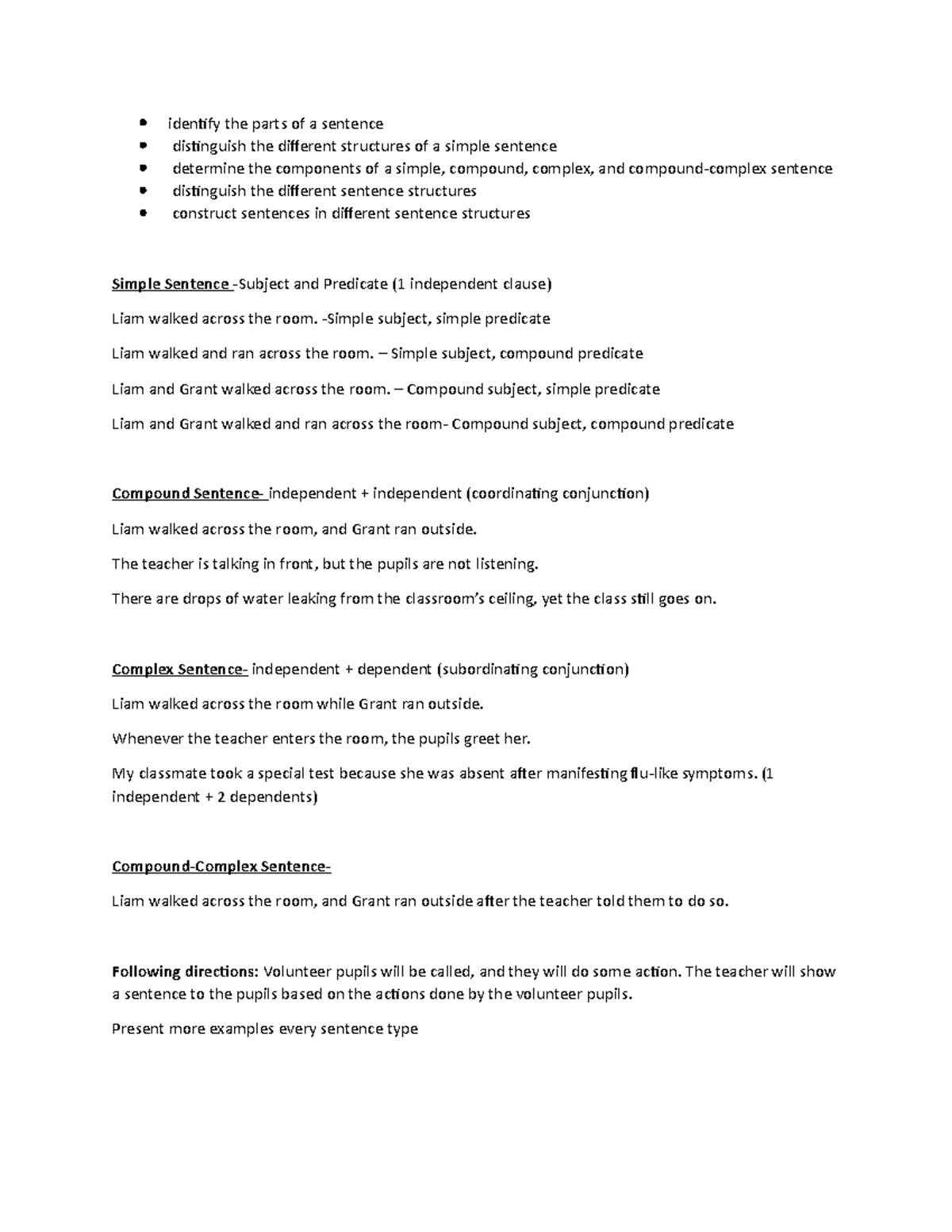 Sentence Structure Discussion - identify the parts of a sentence ...