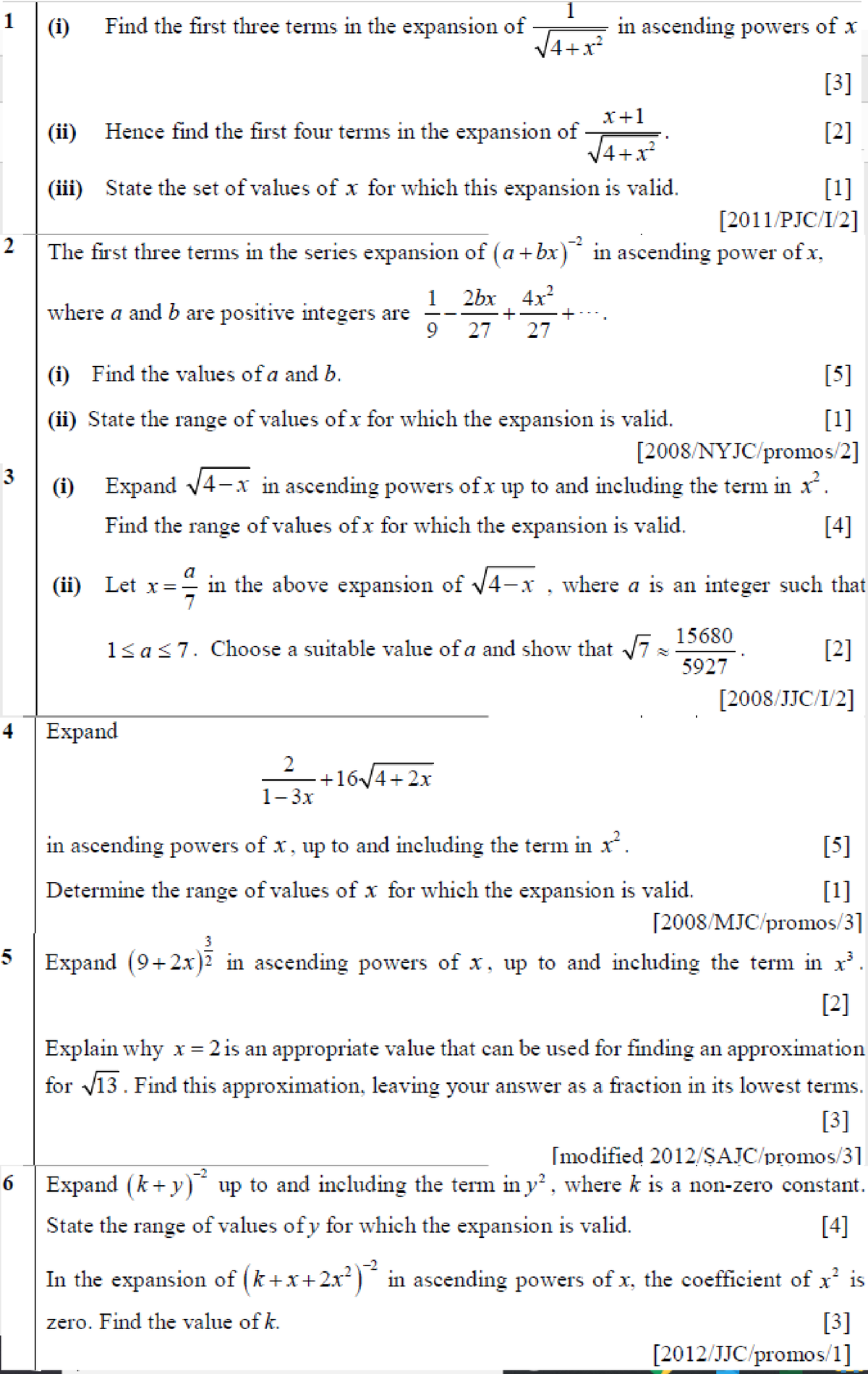 8. 2018 H2 JC1 MSM Binomial Expansion Questions - MH1810 - Studocu