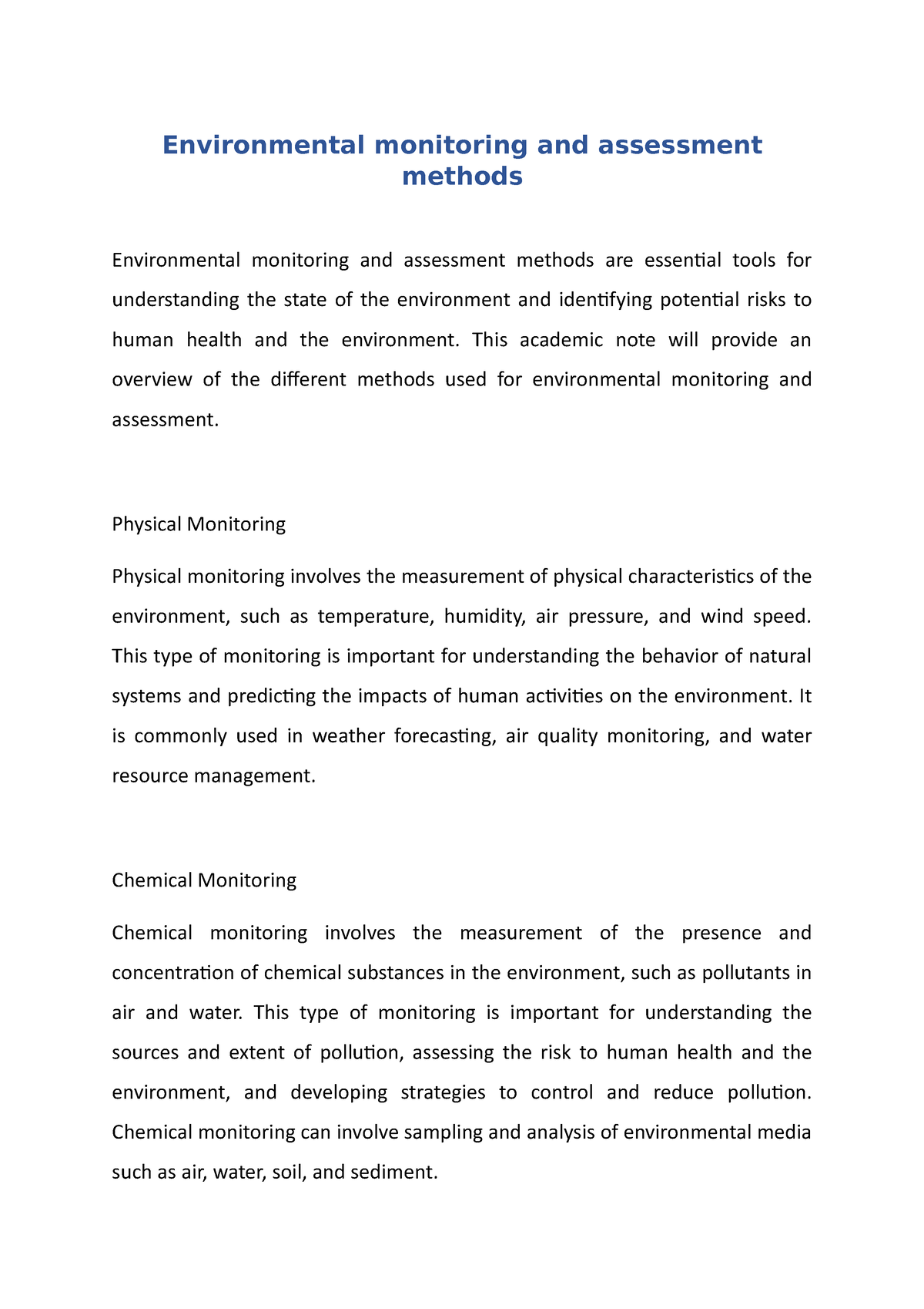 Environmental Monitoring And Assessment Methods - Environmental ...