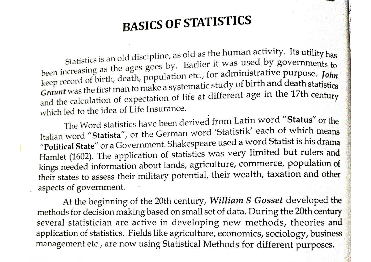 Basics Of Statistics - Ba /BBA/BCom Calicut University - Studocu