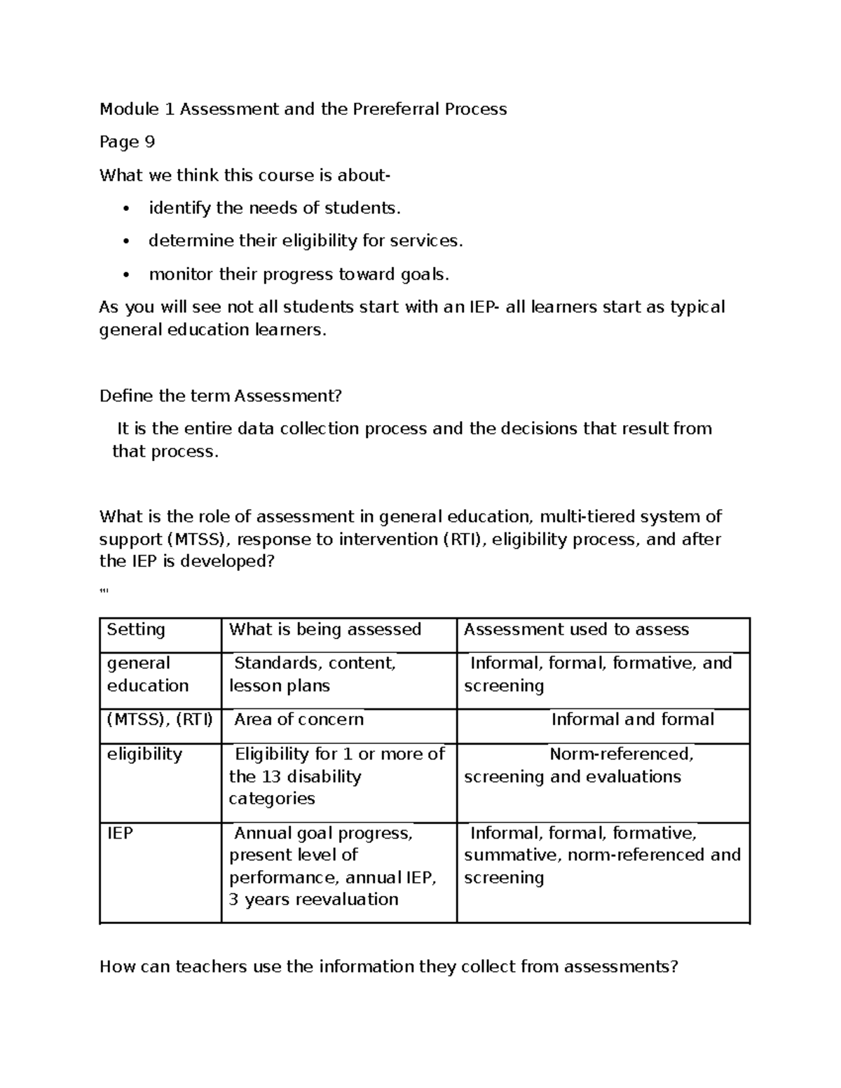 D003 study plan - Module 1 Assessment and the Prereferral Process Page ...