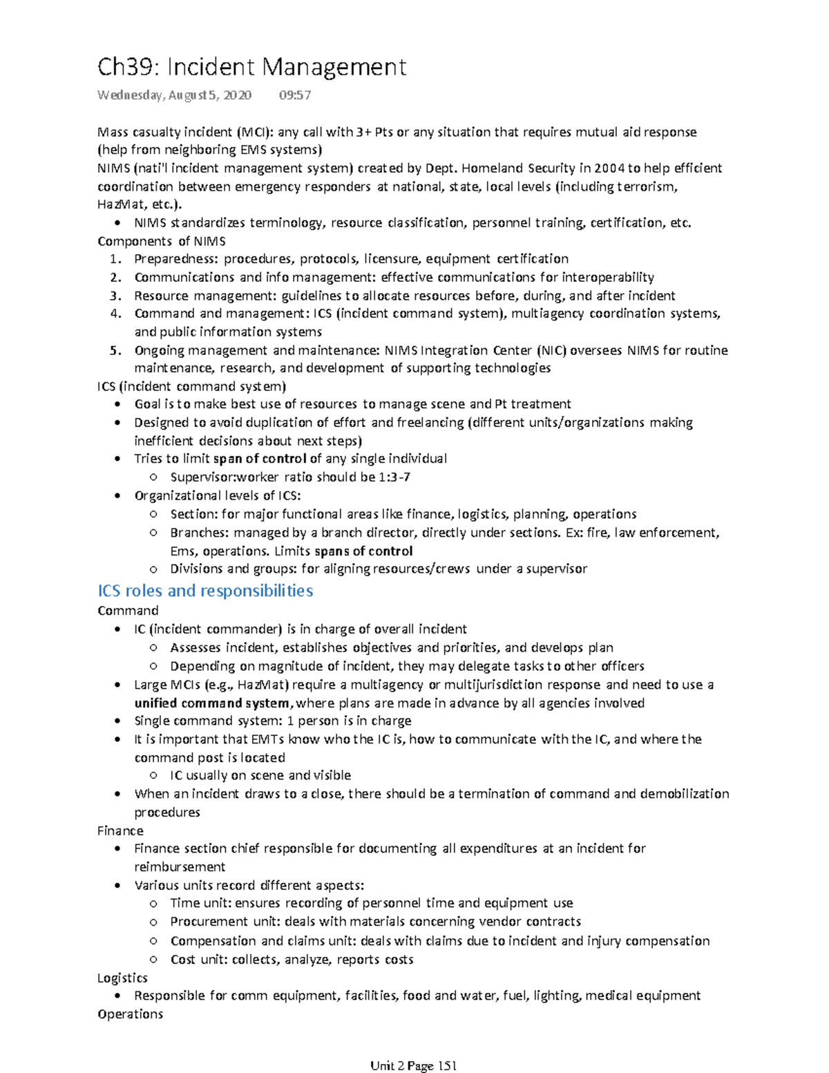 Ch39 Incidence Management - Mass casualty incident (MCI): any call with ...
