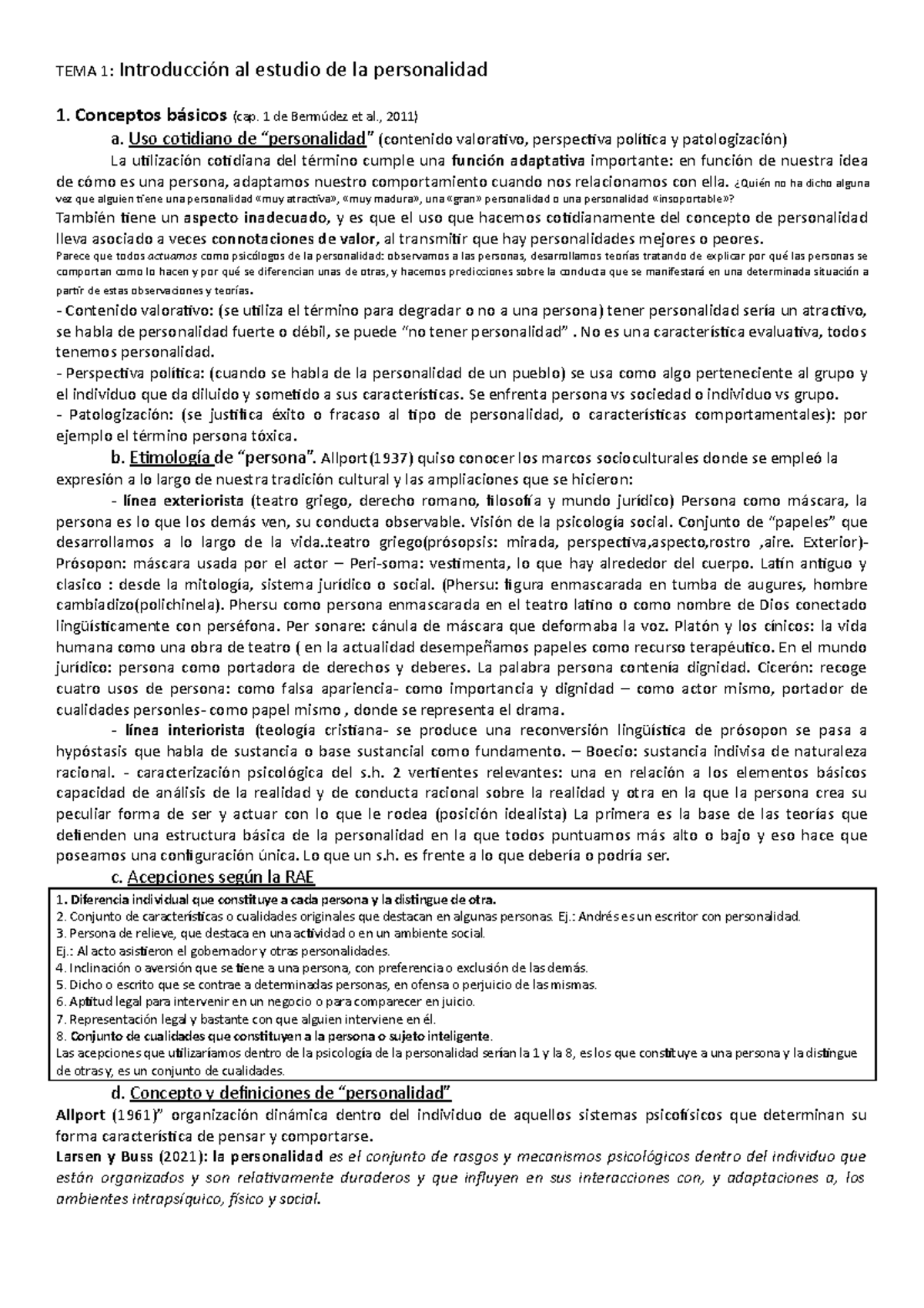 Tema 1 Intro al estudio de la Personalidad - TEMA 1: Introducción al ...