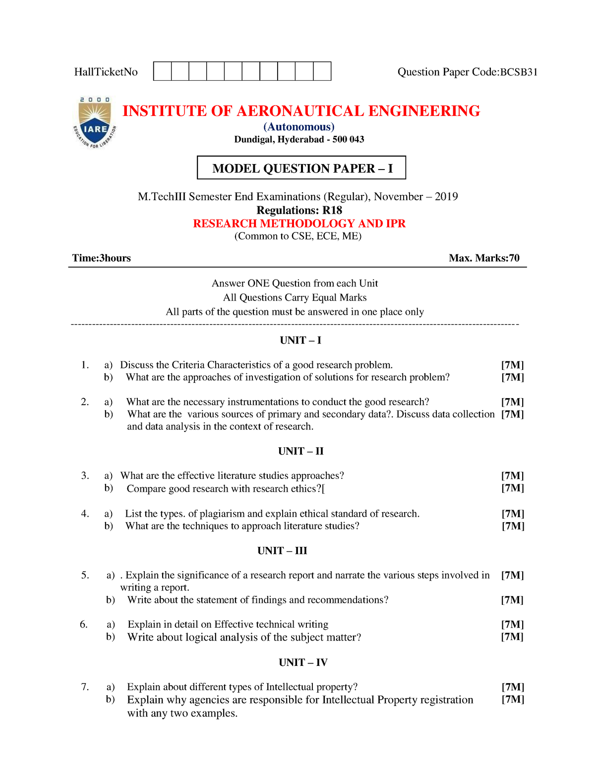 rm4151 research methodology and ipr question paper