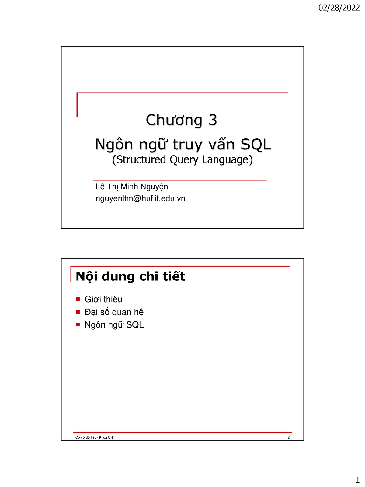 Cơ Sở Dữ Liệu - Ngôn Ngữ Truy Vấn SQL (Structured Query Language ...