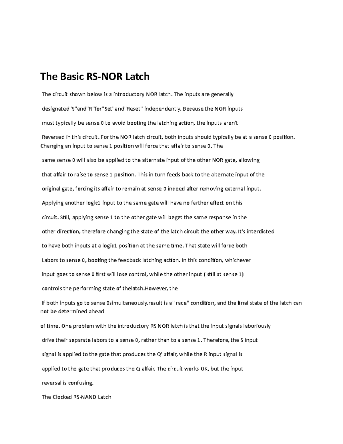 The Basic RS-NOR Latch - The inputs are generally - Studocu