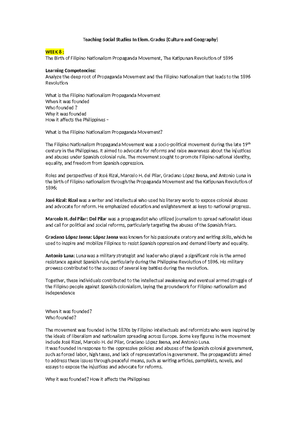 SSC2week8 Teaching Social Studies In Elem. Grades (Culture and