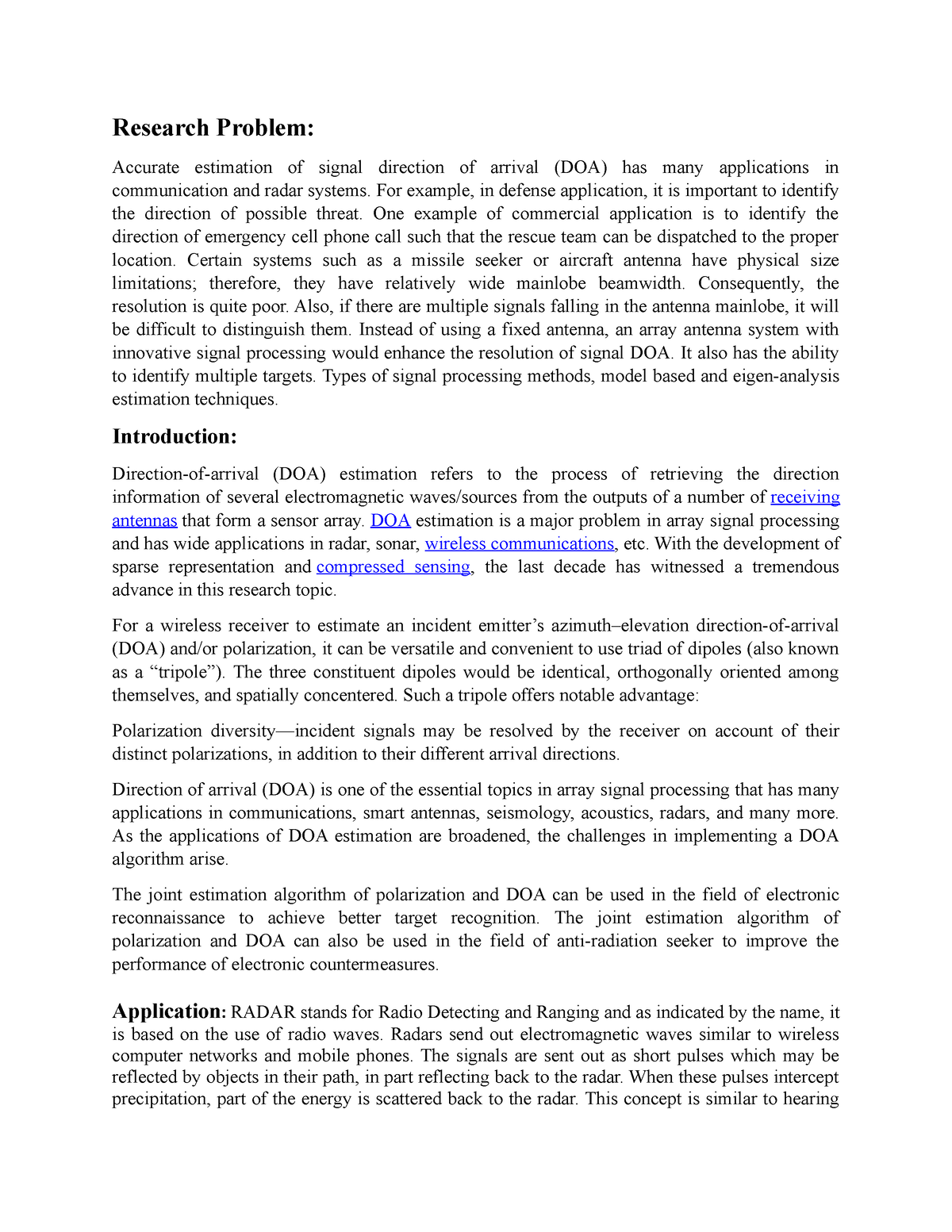 Research Problem - Research Problem: Accurate estimation of signal ...