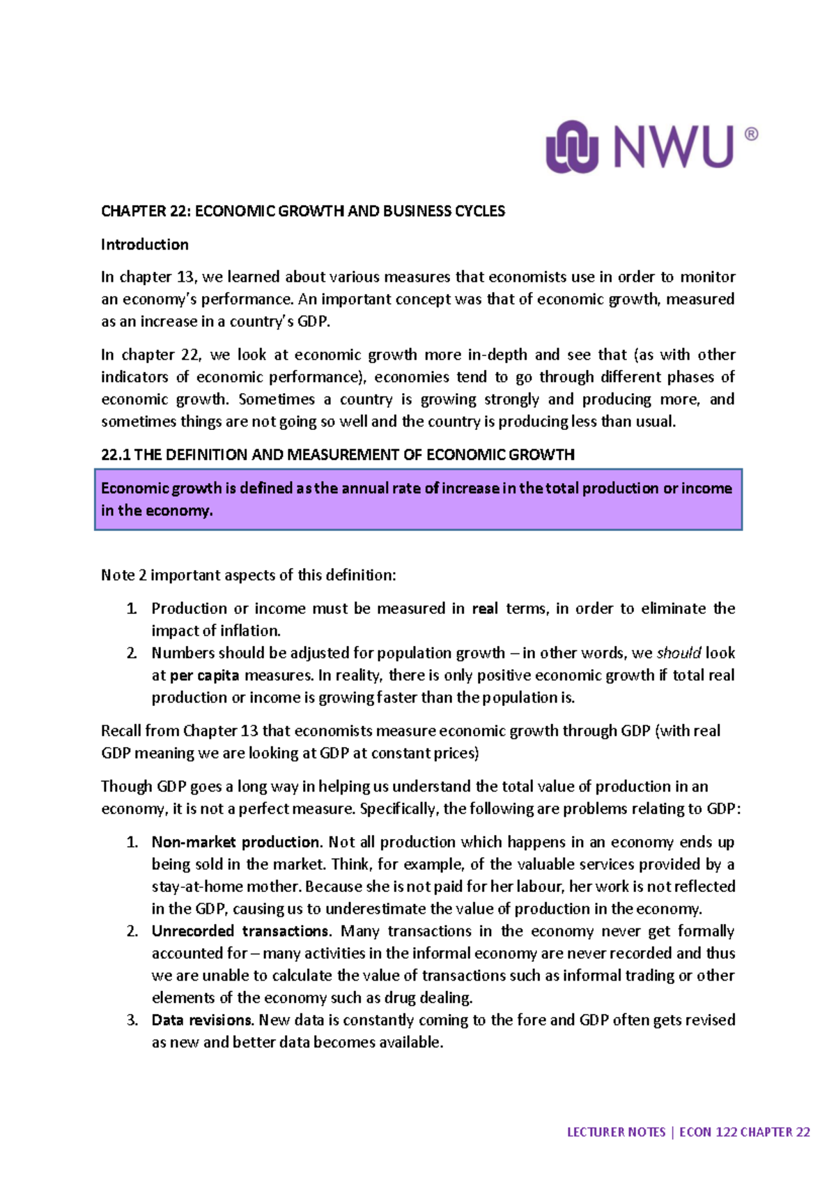 Chapter+22 Notes English - Economic growth is defined as the annual ...