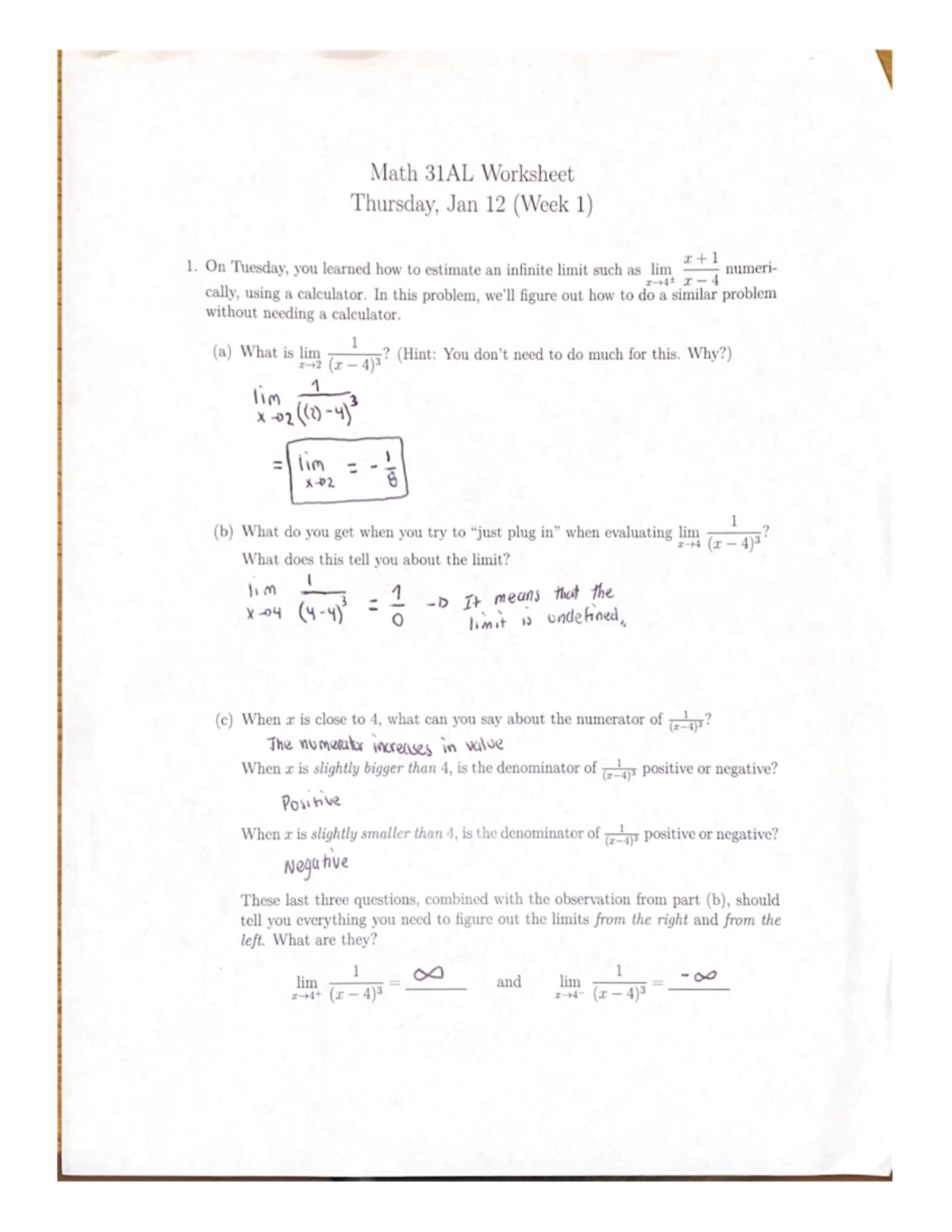 Worksheet 2 - Math 31AL Worksheet Thursday, Jan 12 (Week 1) re , tl 1 ...