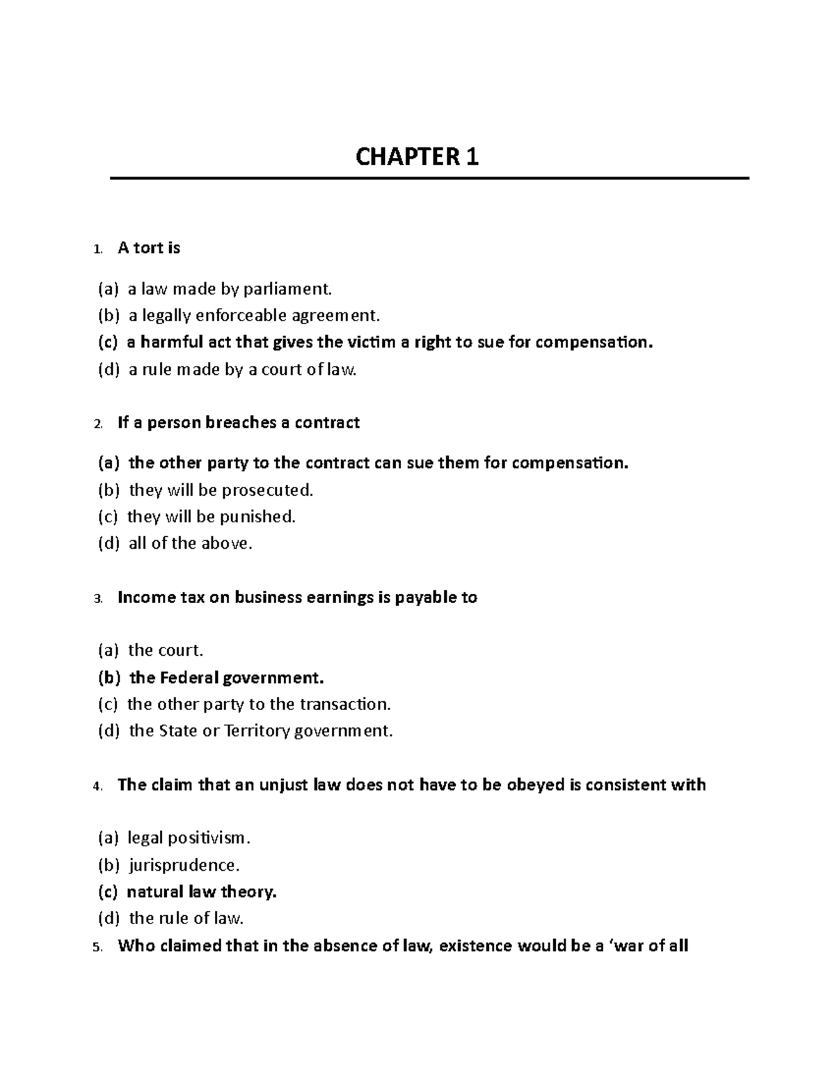 mcq-exam-chapter-1-1-a-tort-is-a-a-law-made-parliament-b-a