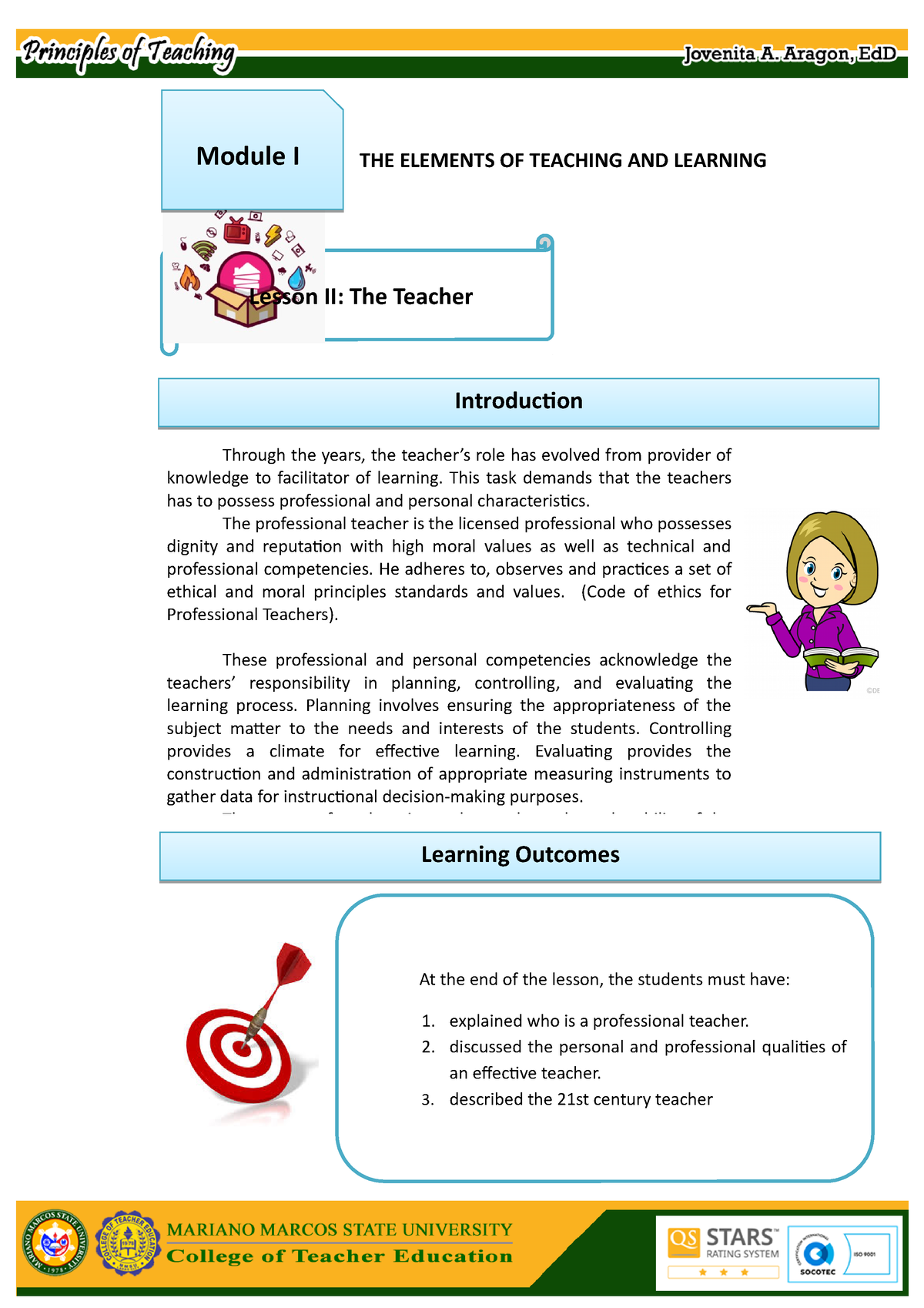 Unit I Lesson II The Teacher - Module I THE ELEMENTS OF TEACHING AND ...