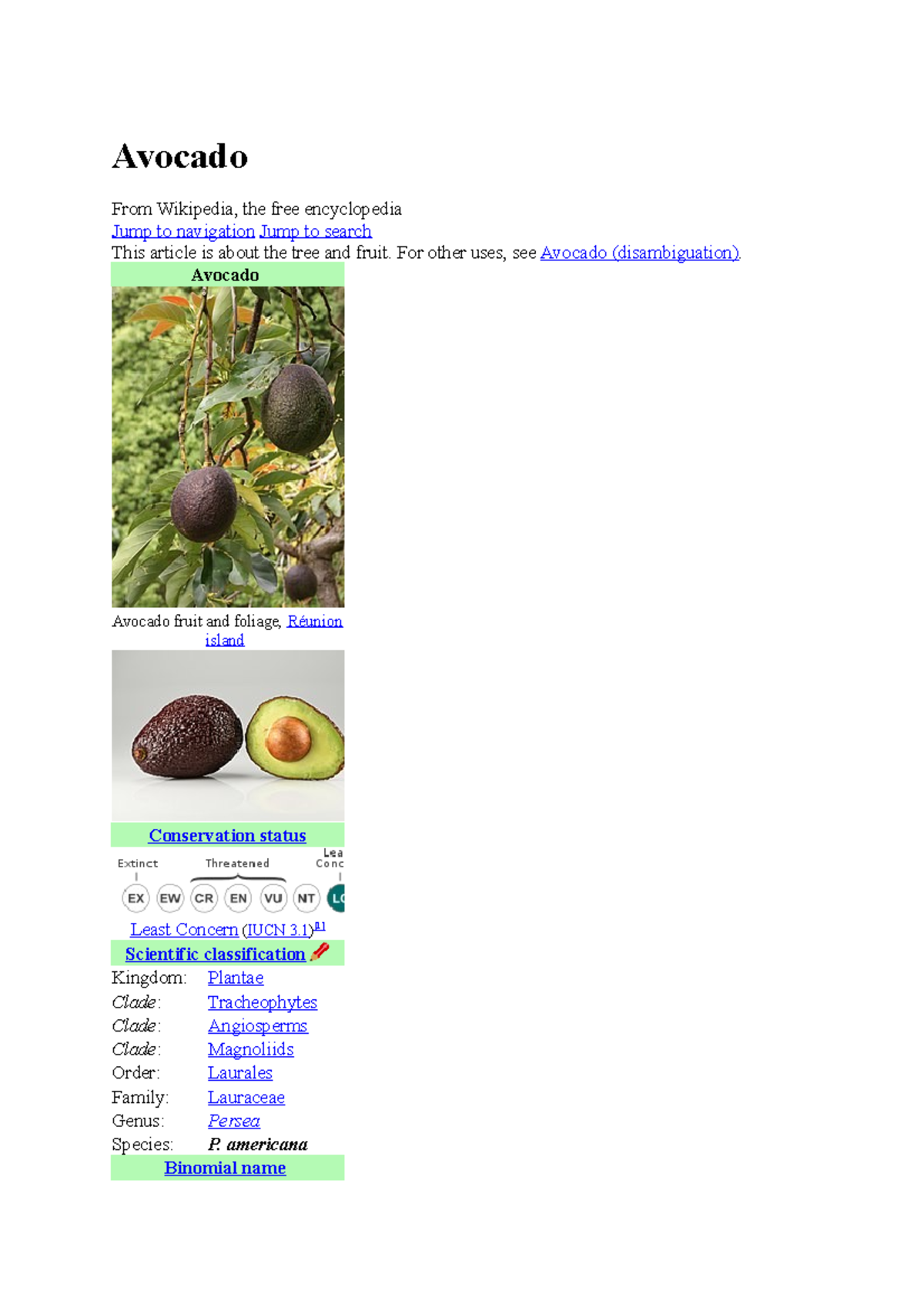 Avocado Avocado From Wikipedia, the free encyclopedia Jump to