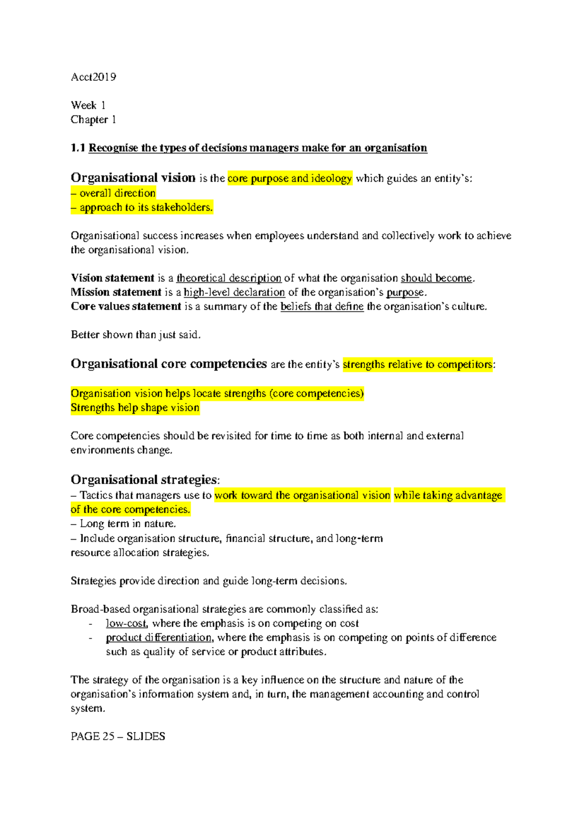 Acct2019 - Week one - Summary Management Accounting A - Acct Week 1 ...