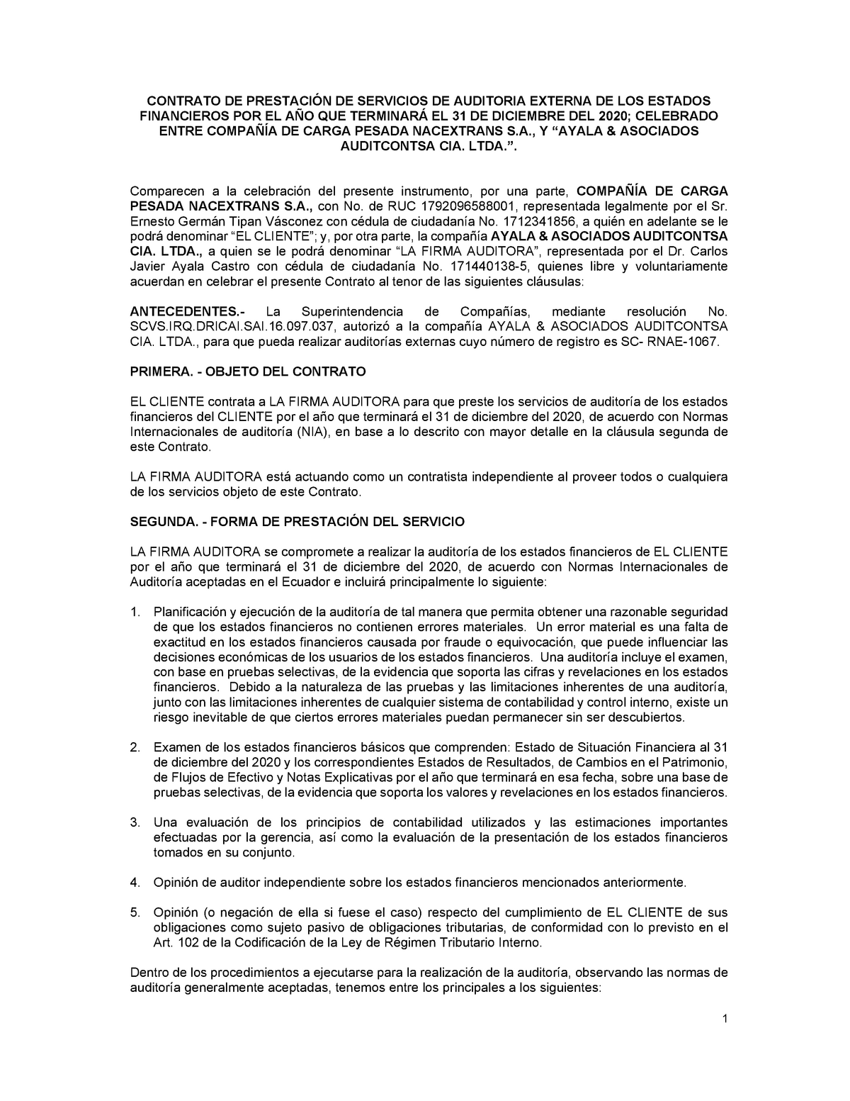 Contrato de auditoria 2020 - CONTRATO DE PRESTACIÓN DE SERVICIOS DE AUDITORIA  EXTERNA DE LOS ESTADOS - Studocu