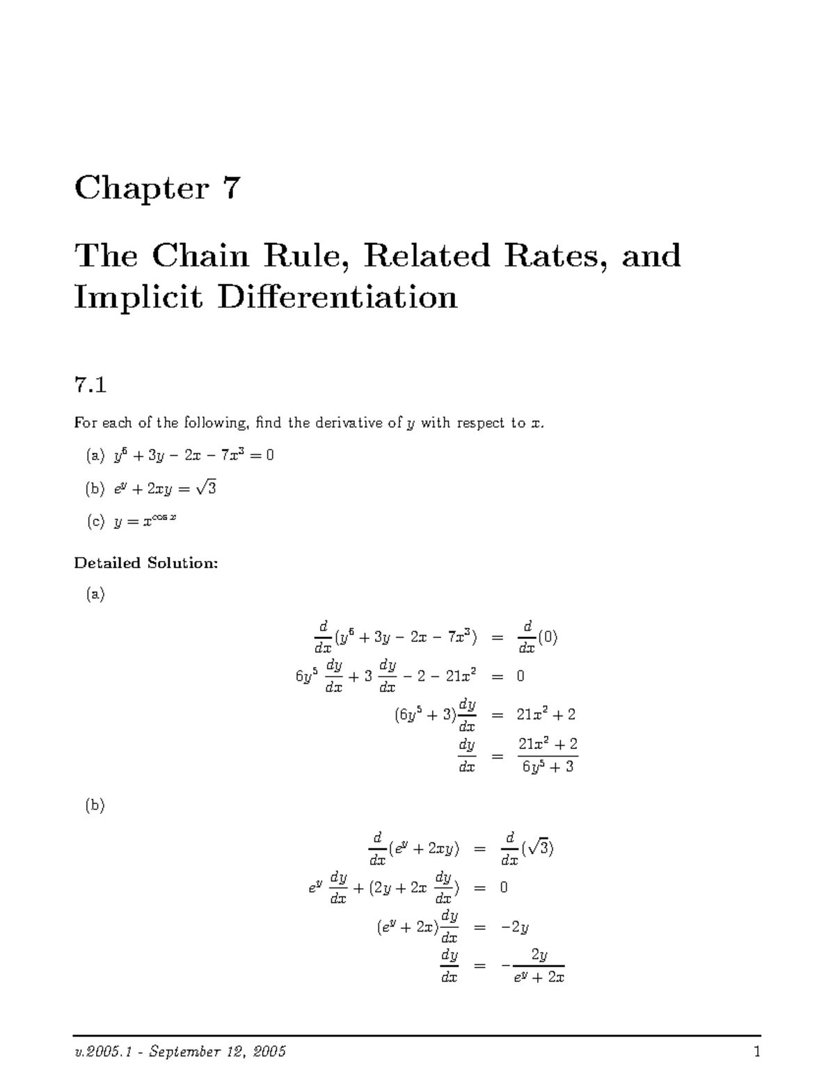 Chapter 7Problems And Solutions MATH - Chapter 7 The Chain Rule ...